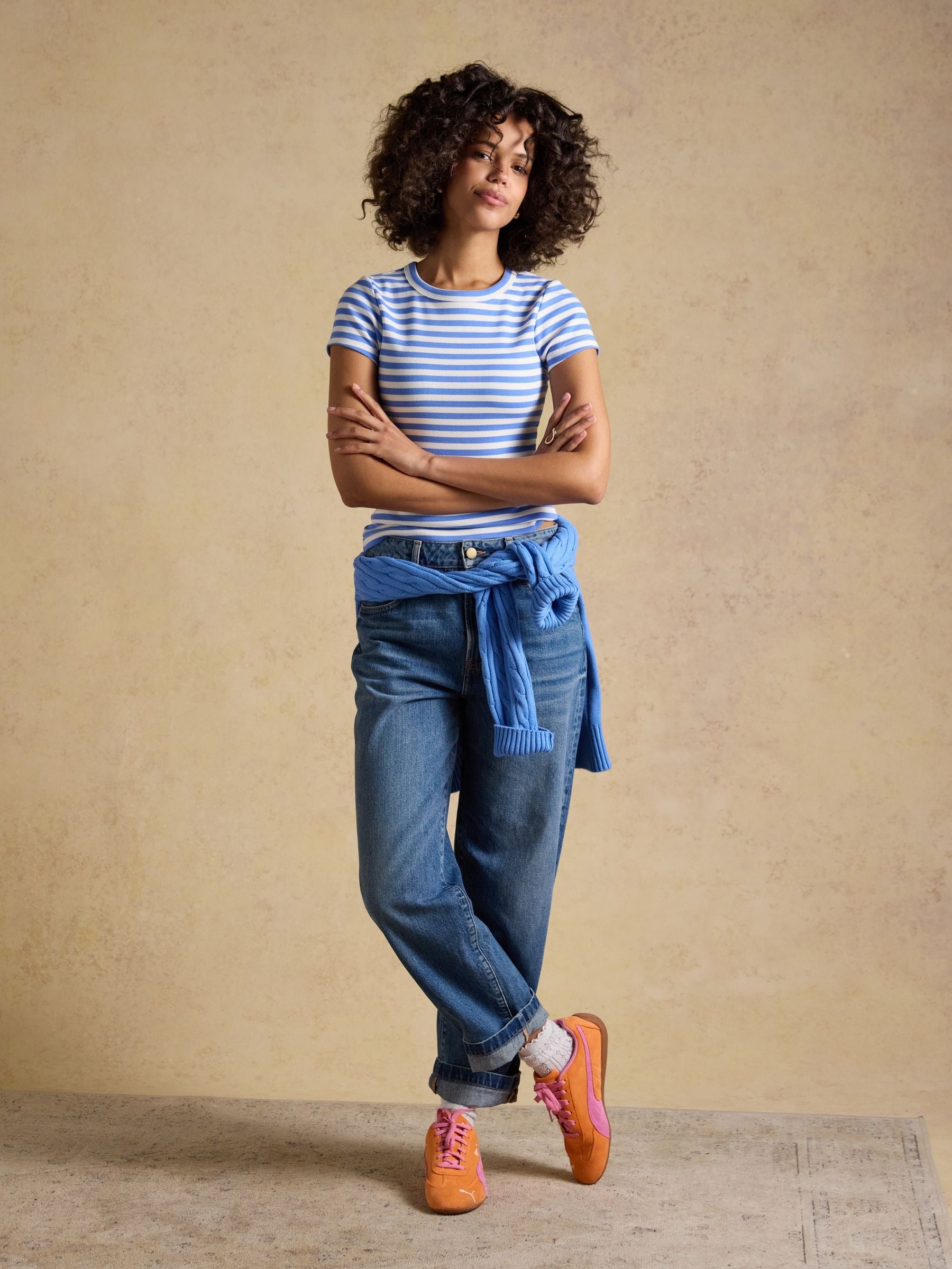 Sophie Blue Striped Short Sleeve Ribbed Fitted T-Shirt