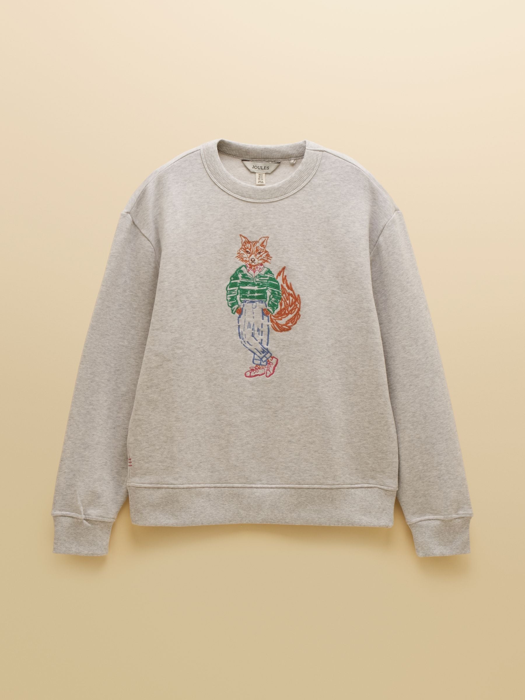 Grey Marl Jonty Fox Embroidered Cotton Crew Neck Sweatshirt