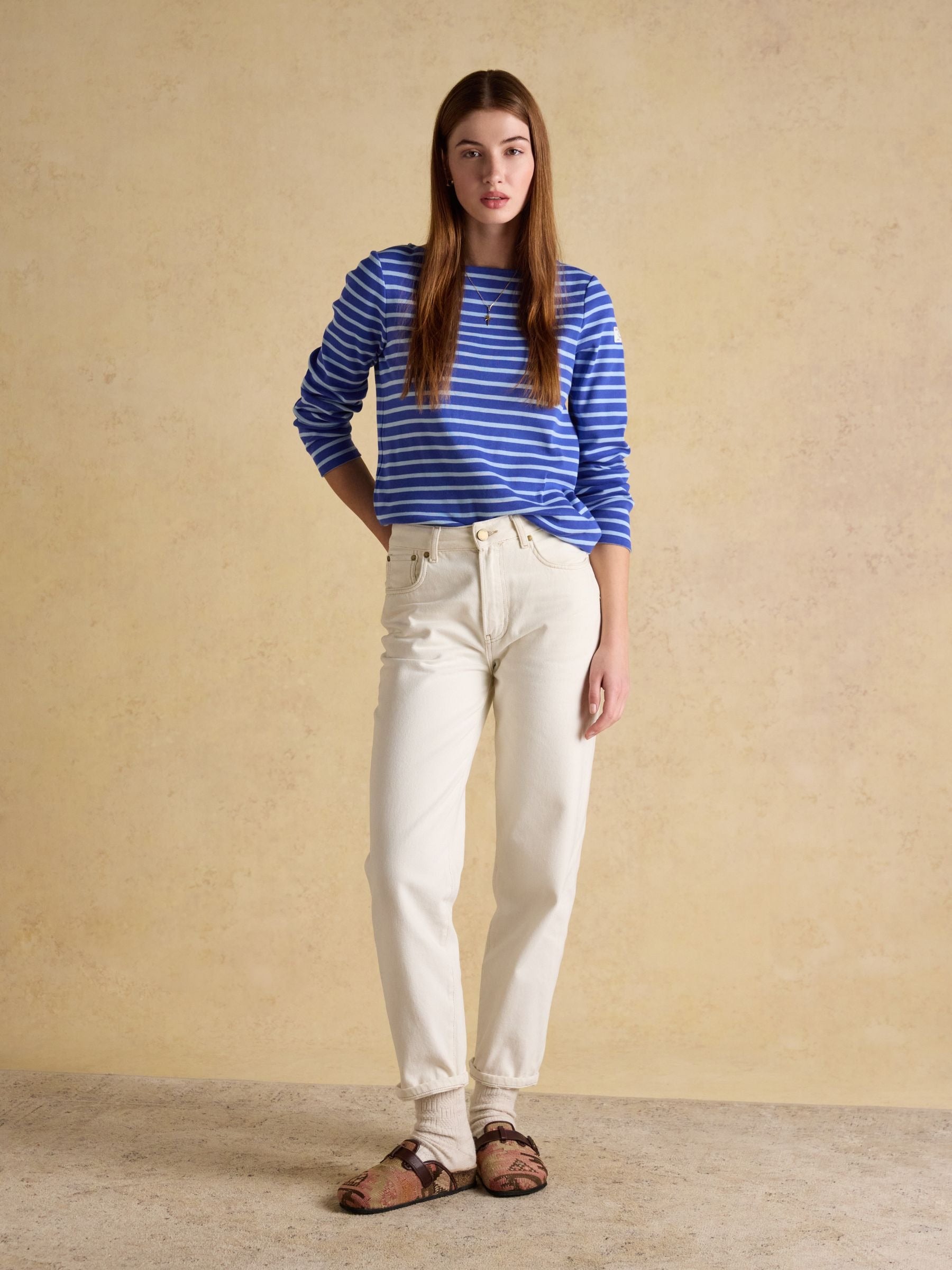 Harbour Dark Blue/Sky Blue Long Sleeve Striped Boat Neck Long Sleeve Breton Top