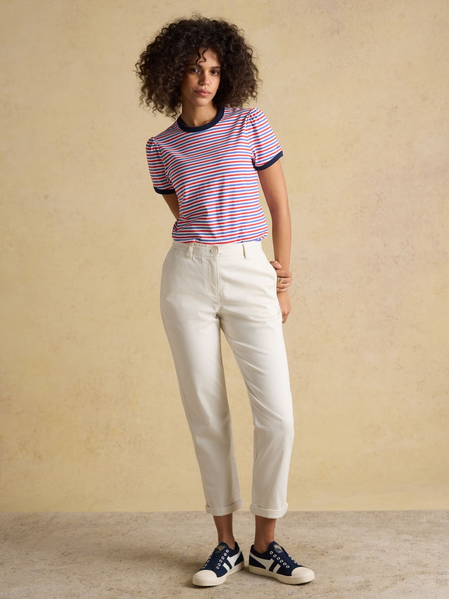 Erin Blue Red Stripe Short Sleeve Jersey T-Shirt