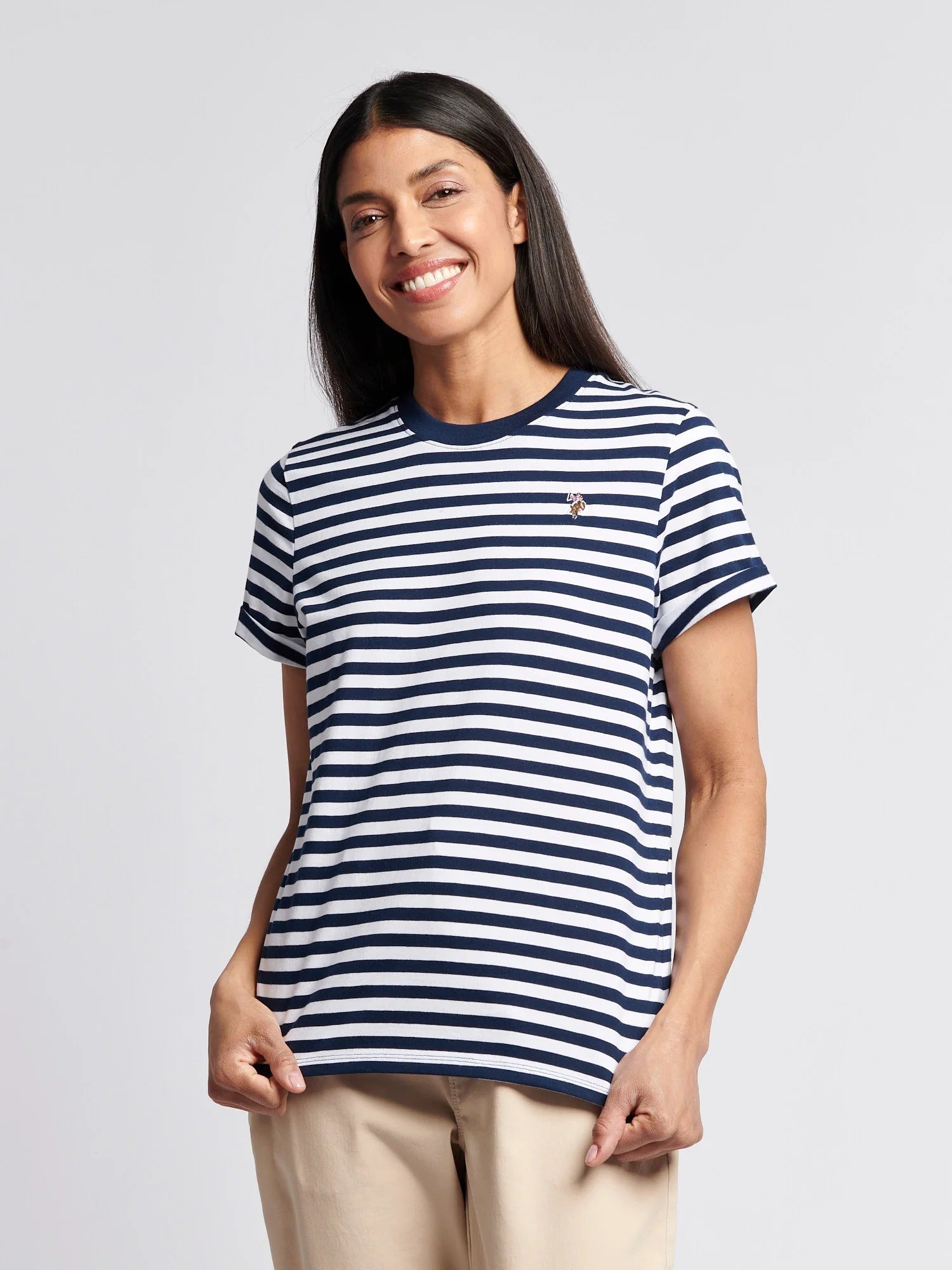Womens Stripe Crew Neck T-Shirt Navy Iris