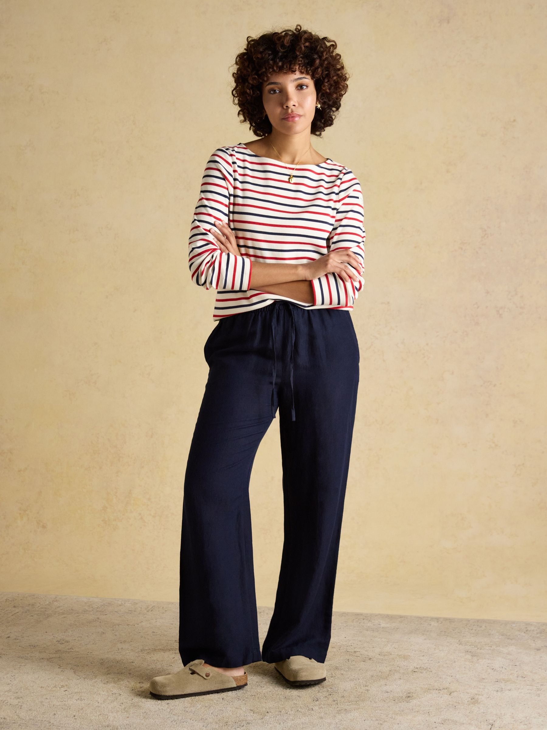 Harbour Navy & Red Striped Boat Neck Long Sleeve Breton Top