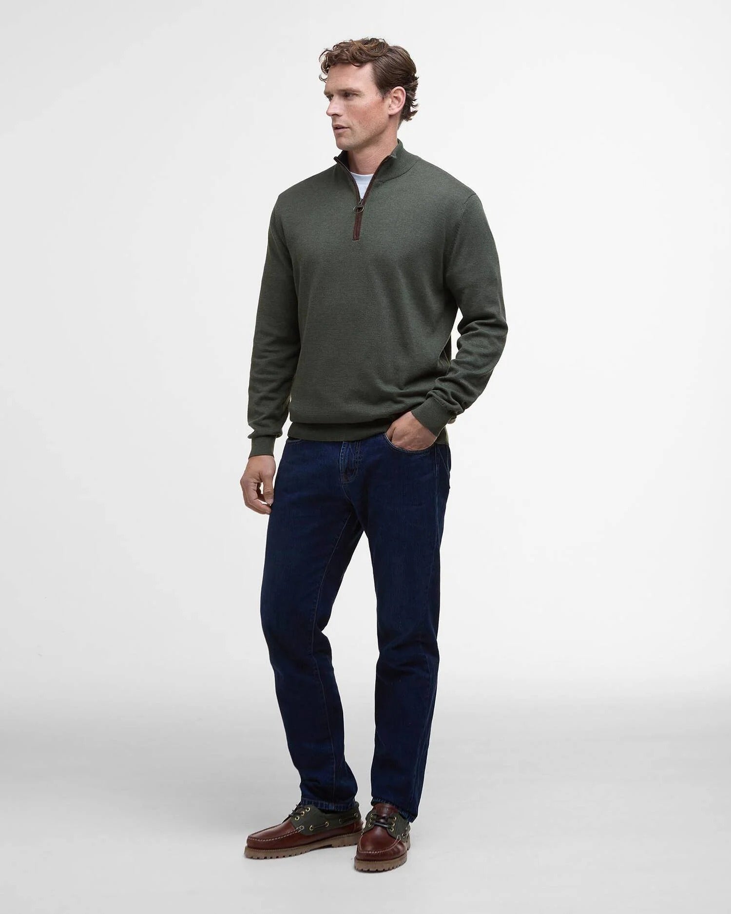 Bayfield Quarter-Zip Jumper - Mid Olive