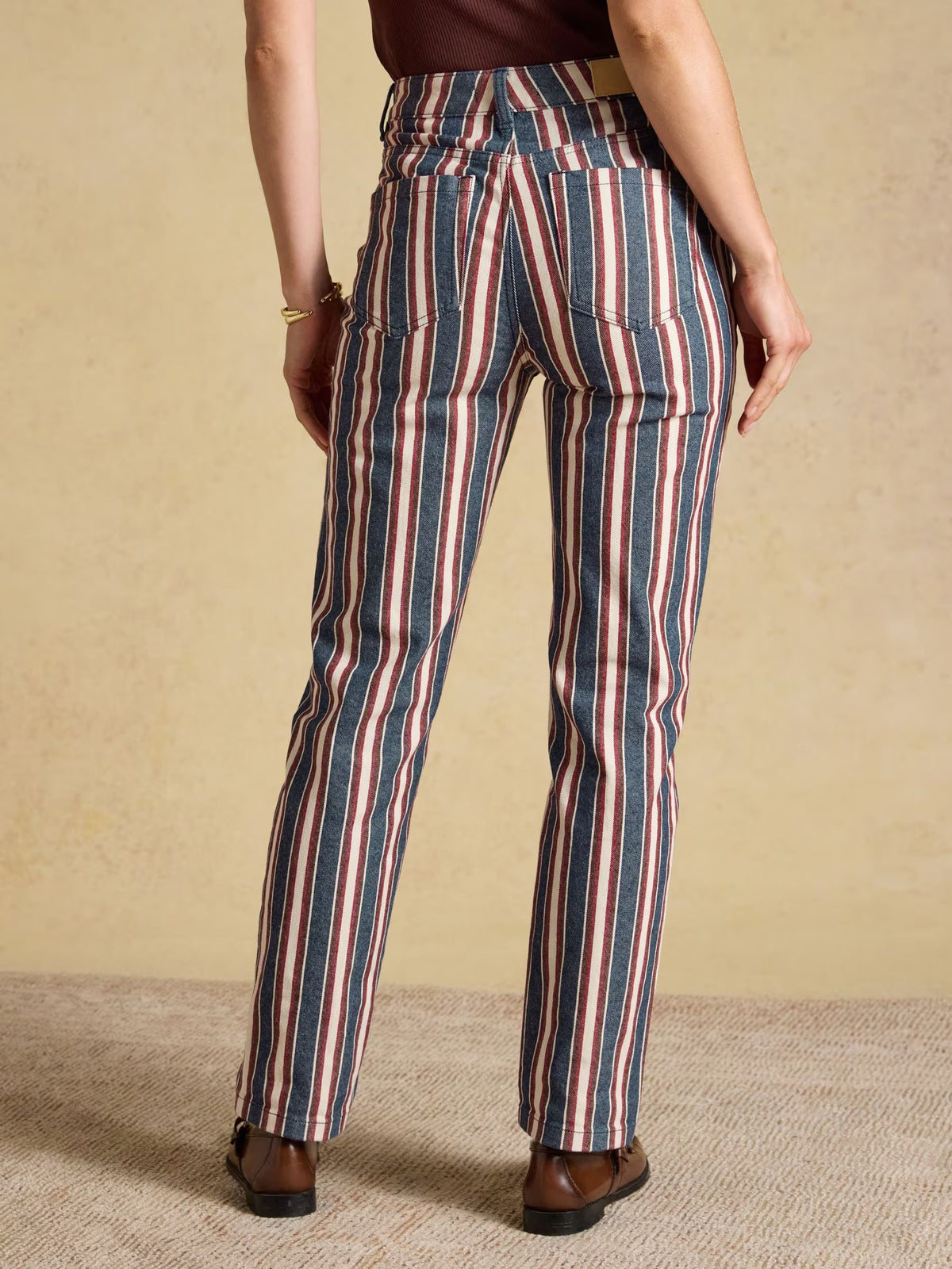 Navy Verigated Stripe Slim Straight Mid Rise Jeans