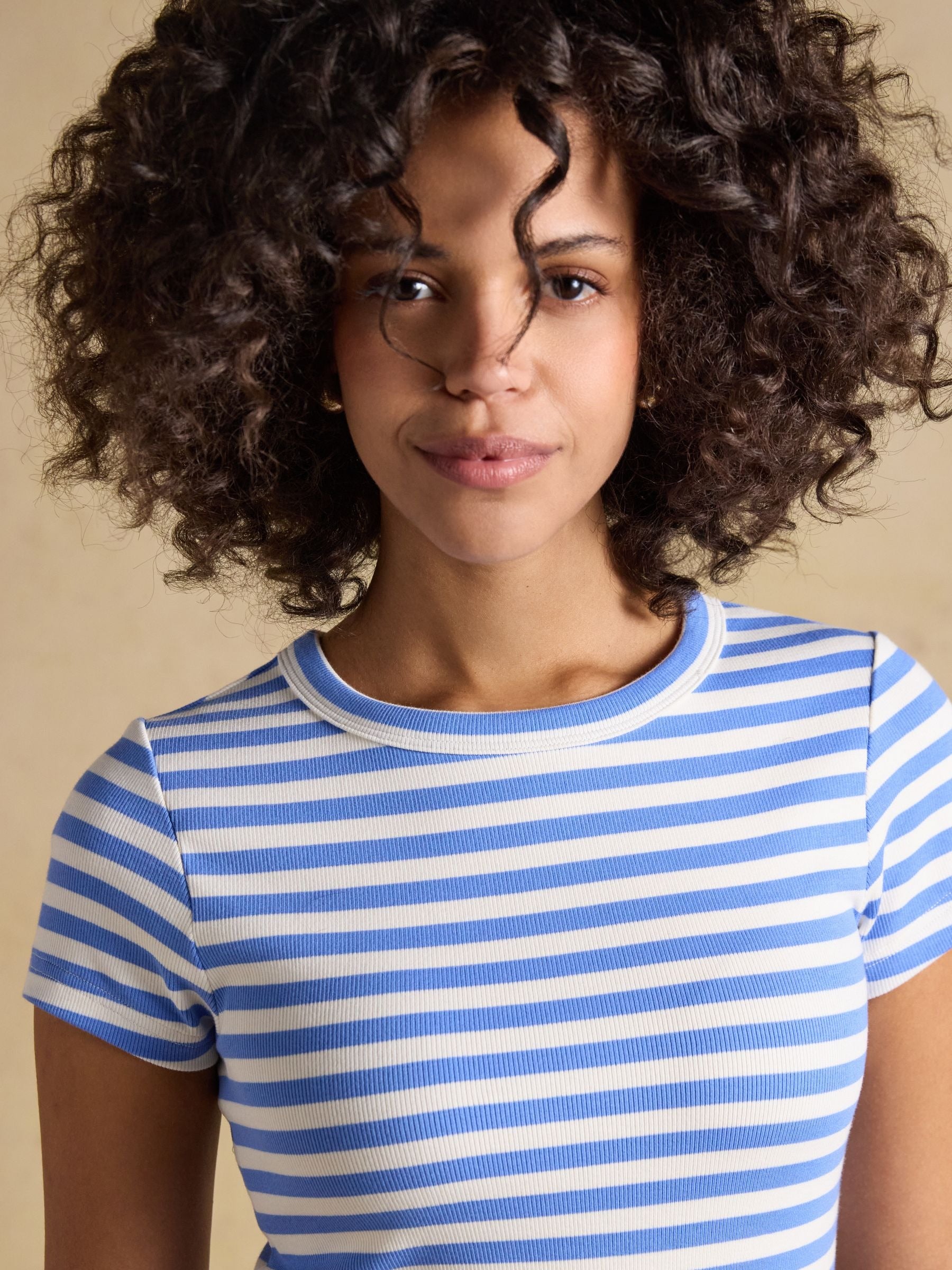 Sophie Blue Striped Short Sleeve Ribbed Fitted T-Shirt