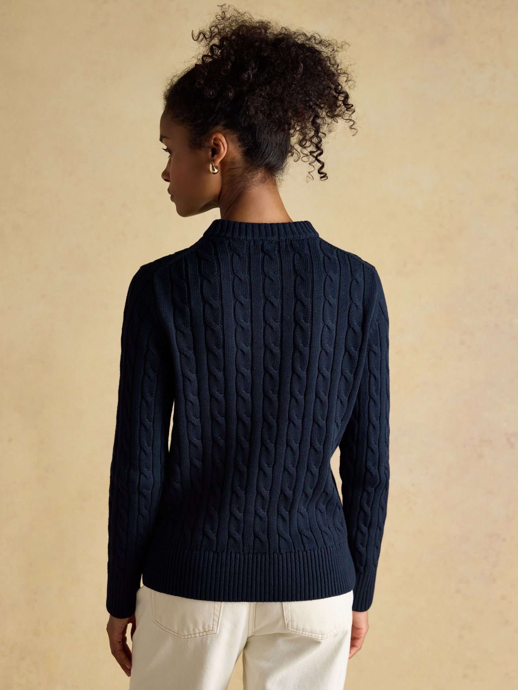 Navy Classic Crew Neck Cotton Cable Knit Jumper