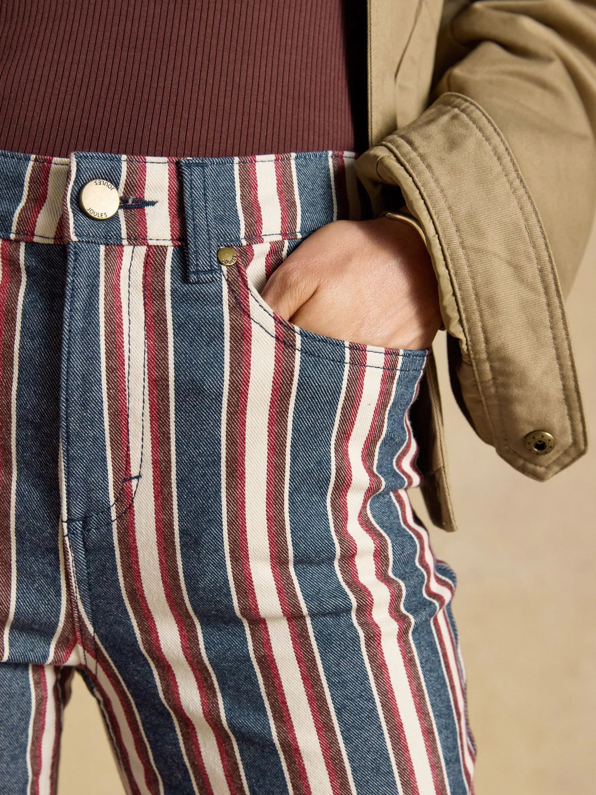 Navy Verigated Stripe Slim Straight Mid Rise Jeans