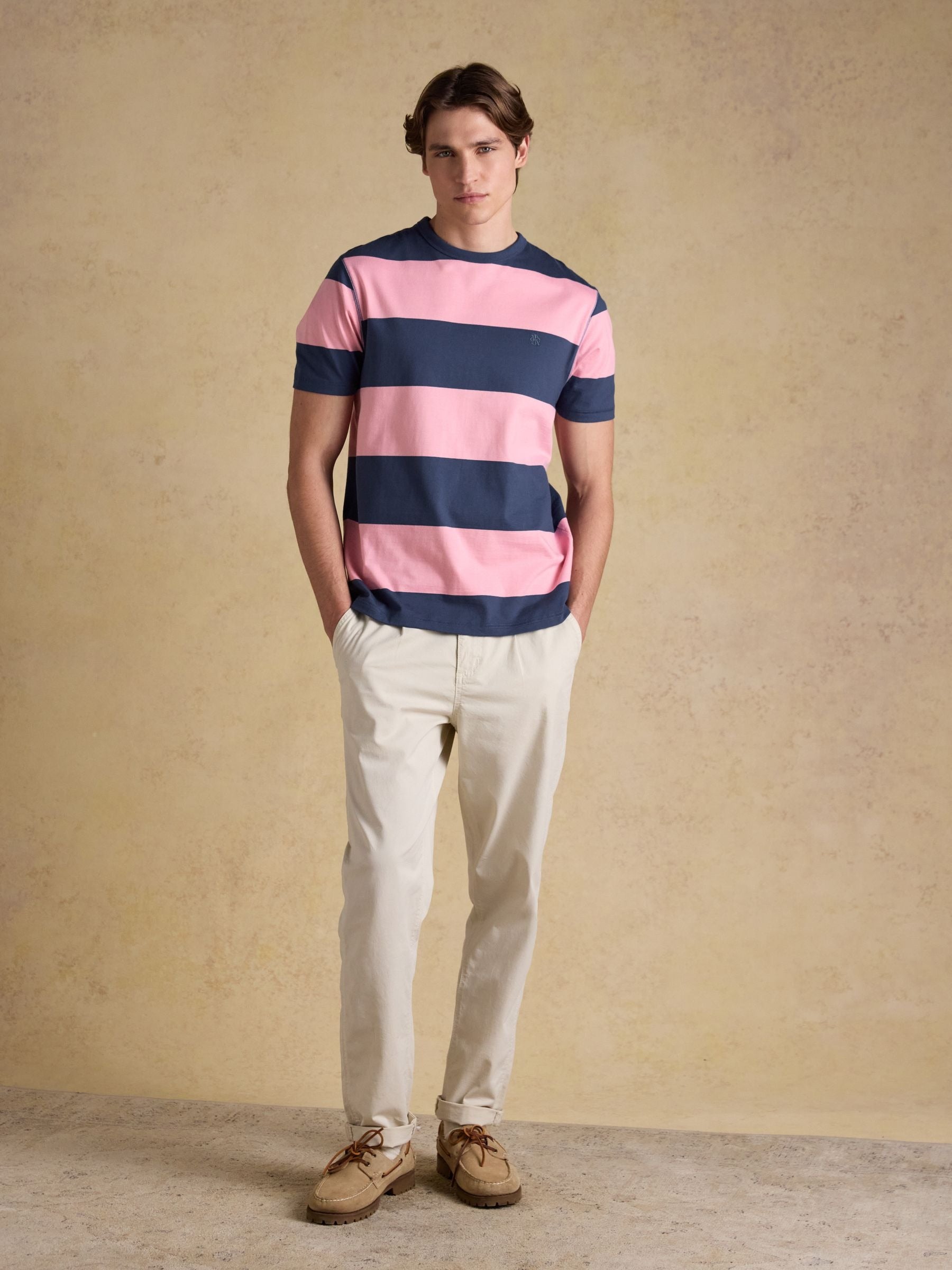 Rugby Club Pink & Blue Striped Crew Neck Cotton T-Shirt