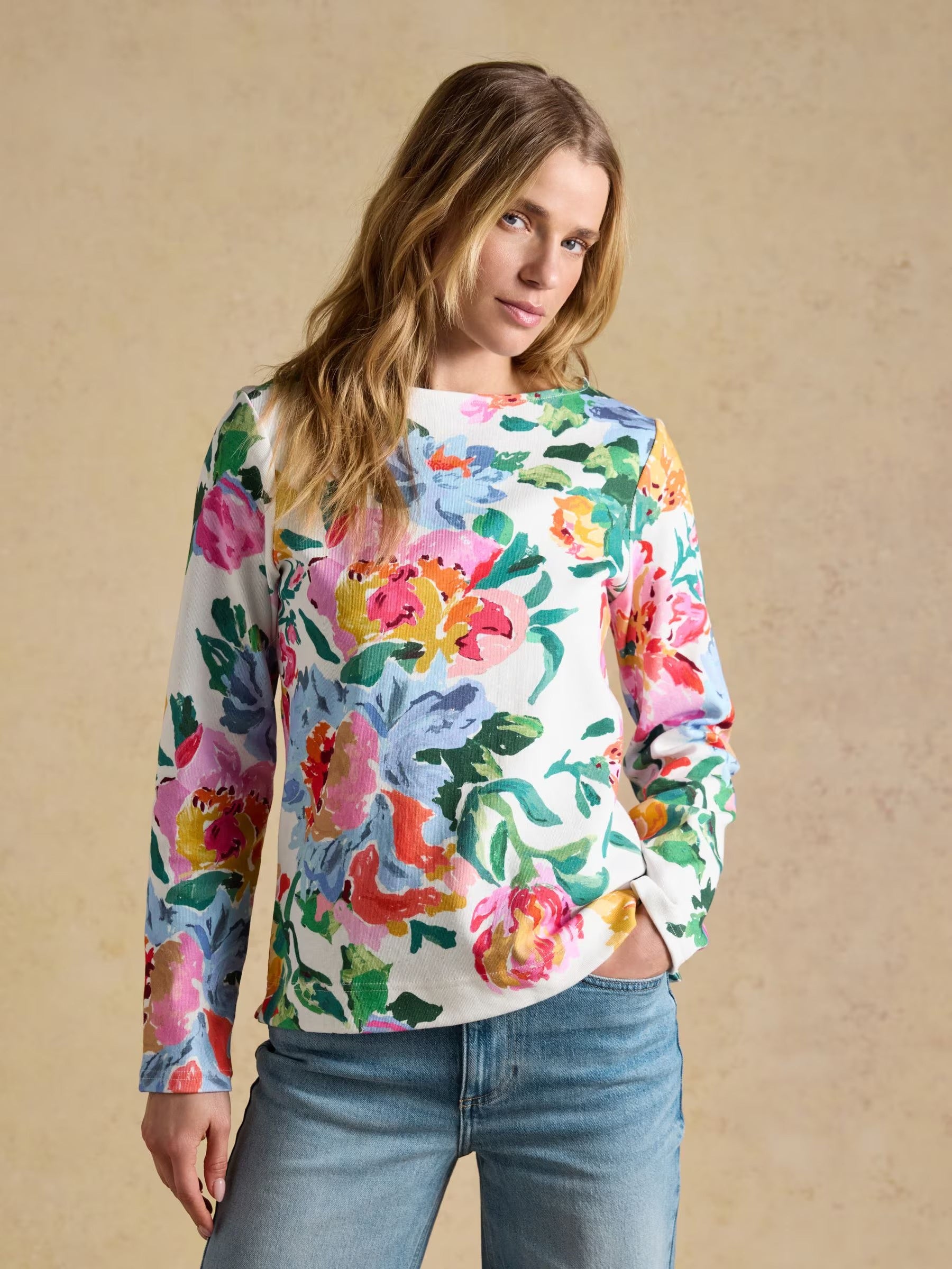 Harbour Artist Floral Printed Boat Neck Breton Top