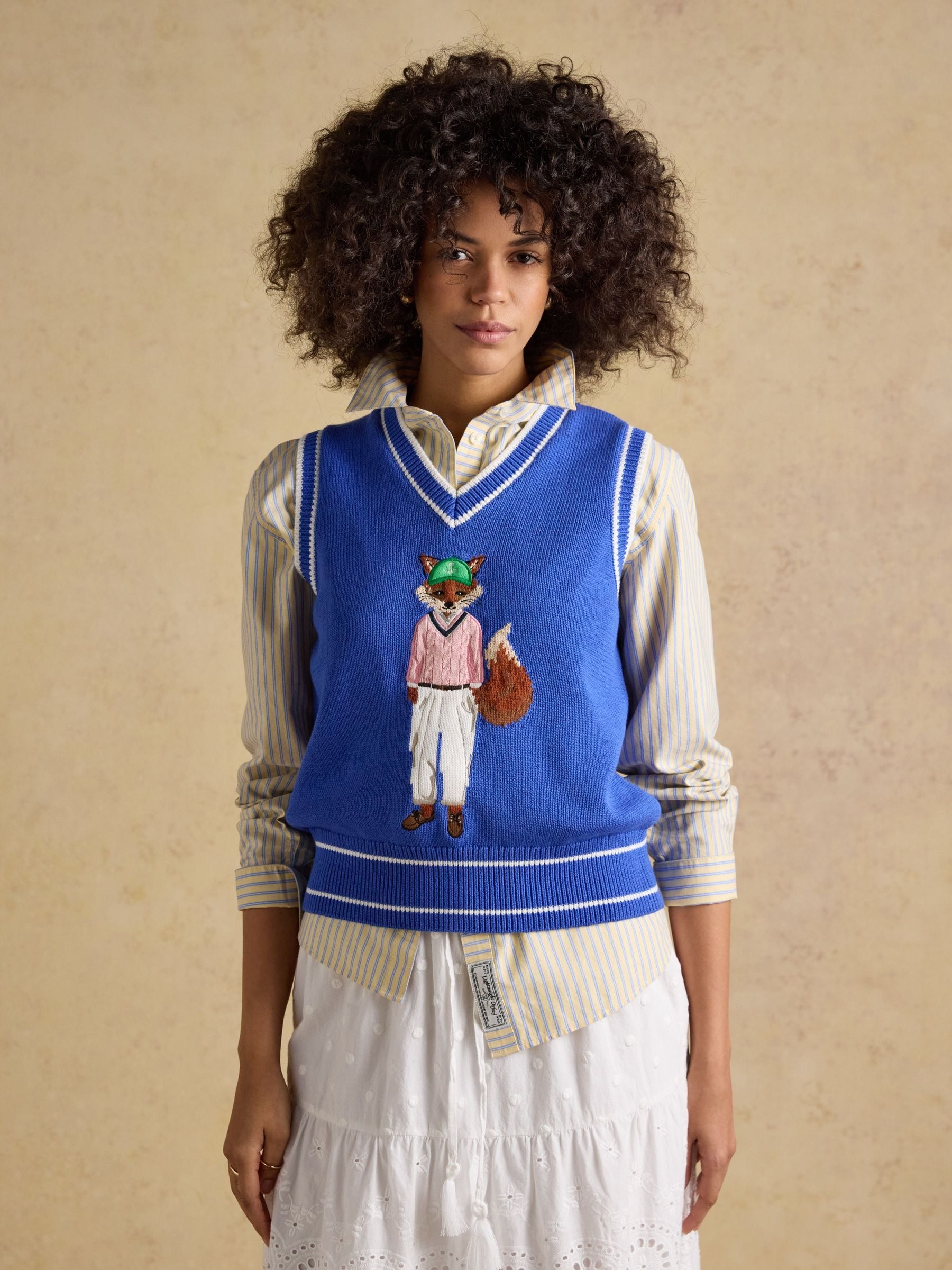 Jonty Fox Blue Intarsia Knitted Cotton Vest