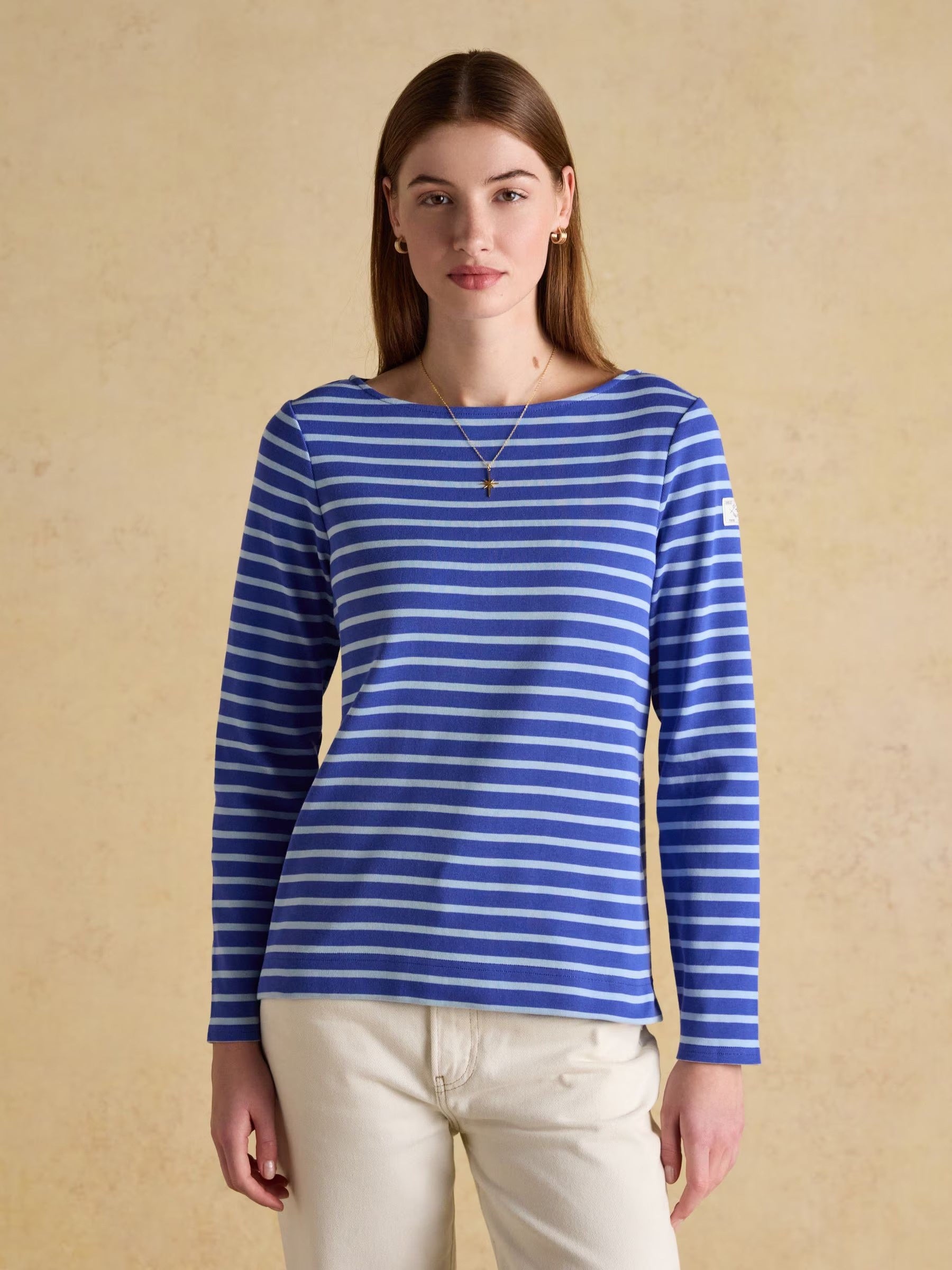 Harbour Dark Blue/Sky Blue Long Sleeve Striped Boat Neck Long Sleeve Breton Top