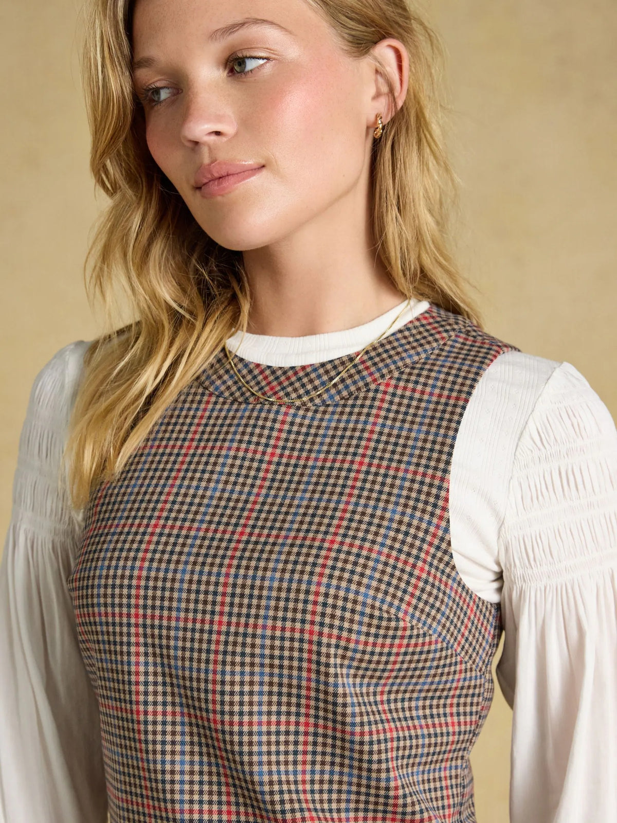 Beatrice Brown Check Ada Shift Mini Dress