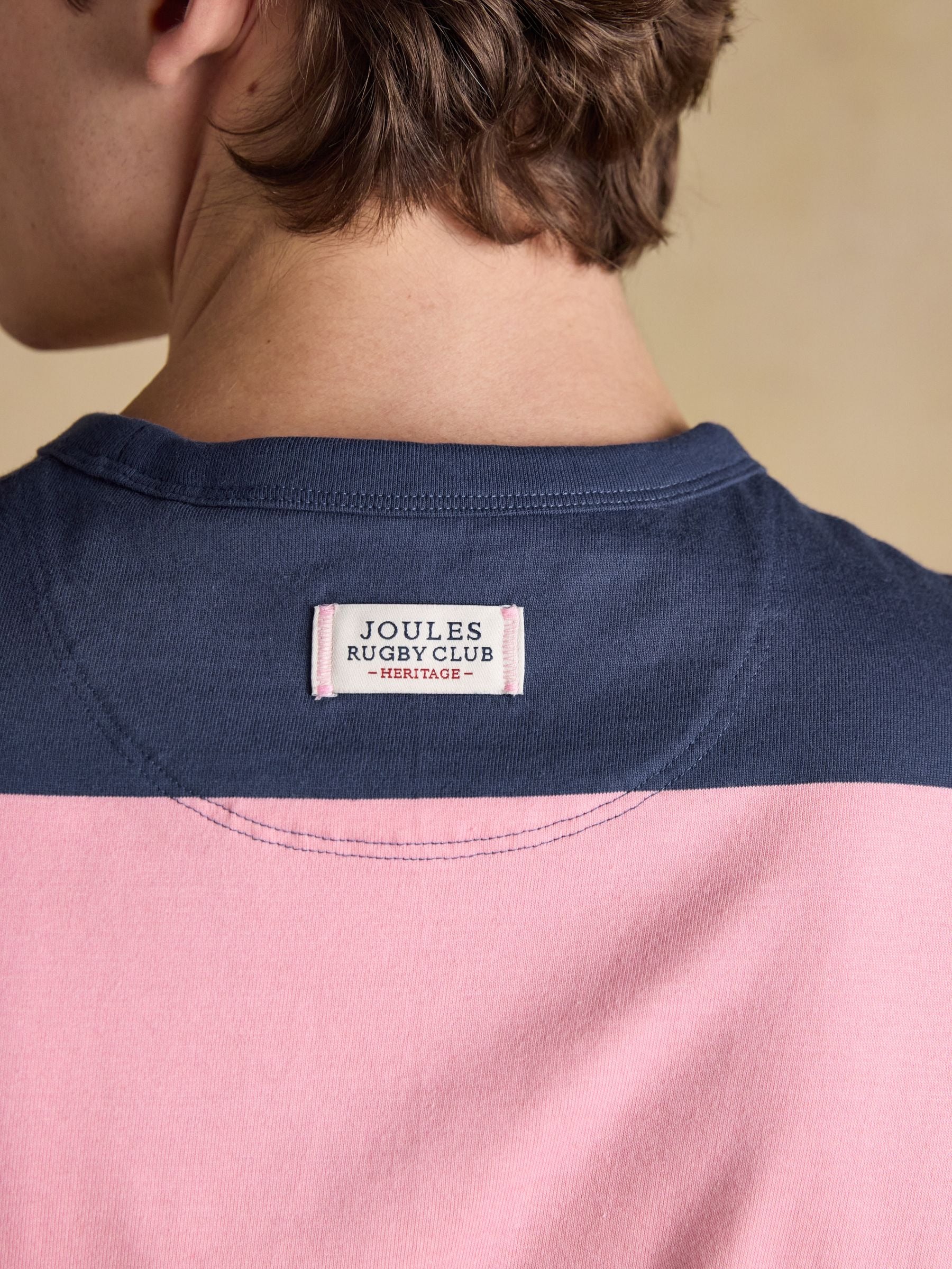 Rugby Club Pink & Blue Striped Crew Neck Cotton T-Shirt