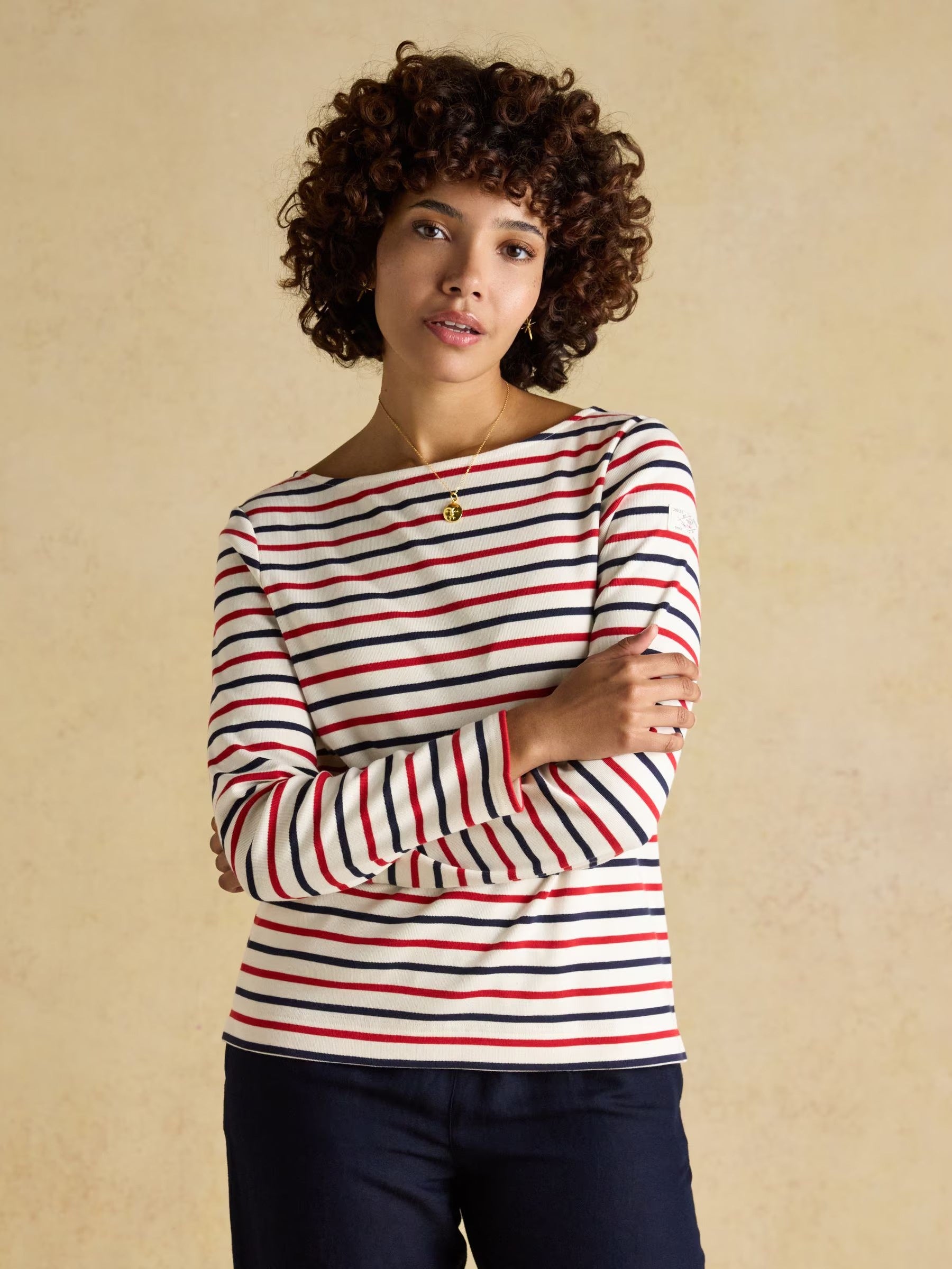 Harbour Navy & Red Striped Boat Neck Long Sleeve Breton Top