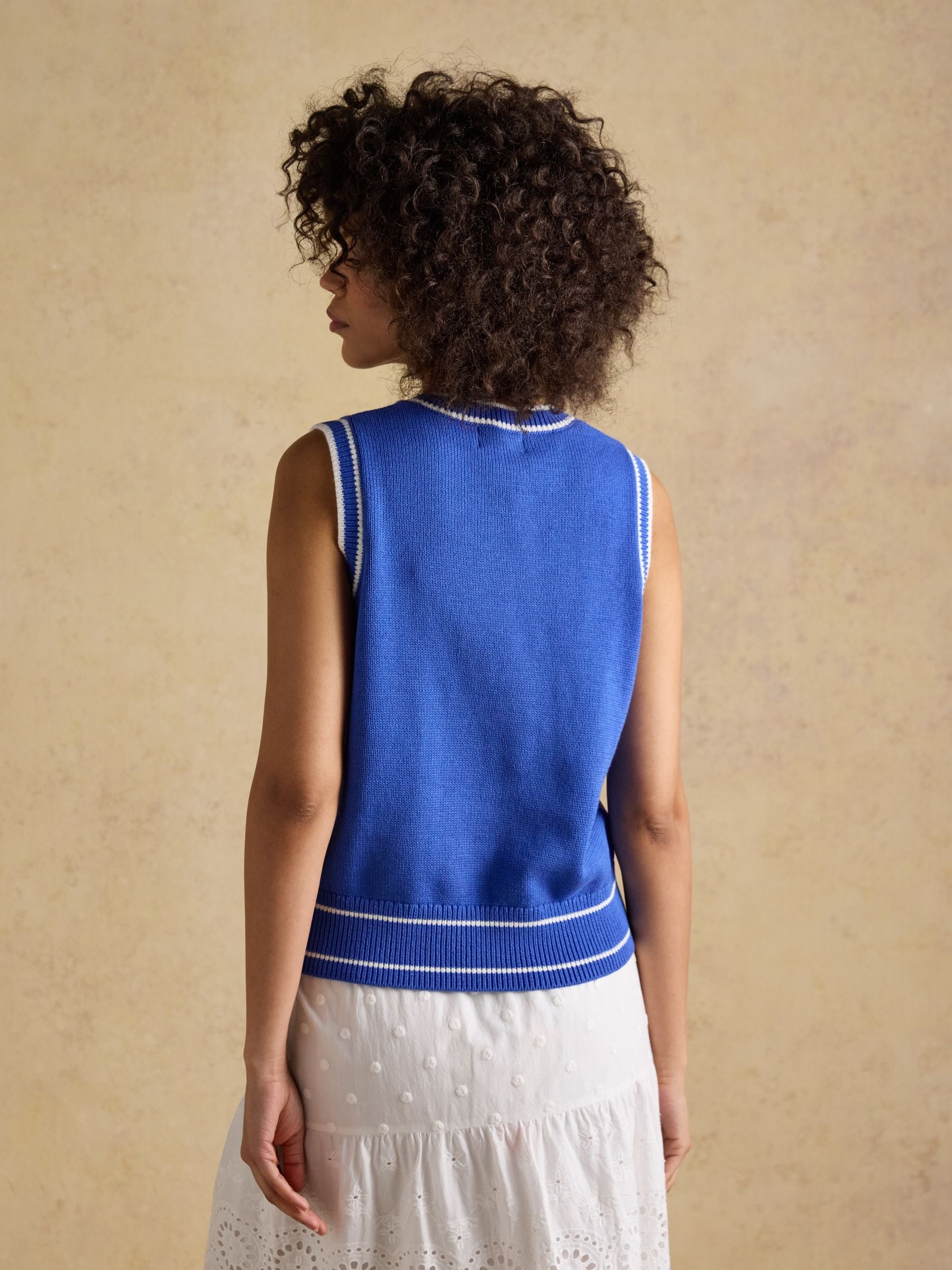 Jonty Fox Blue Intarsia Knitted Cotton Vest