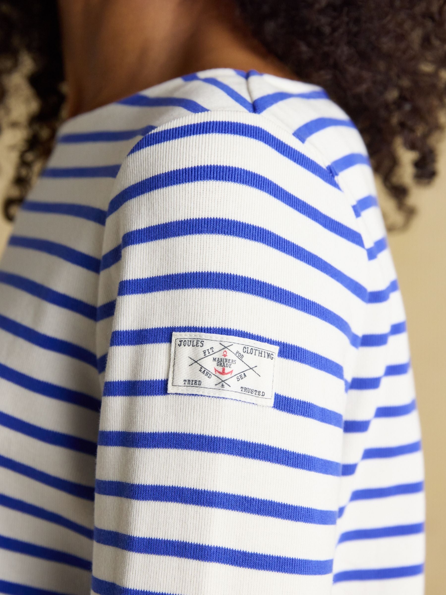 Harbour Cream & Blue Long Sleeve Striped Boat Neck Long Sleeve Breton Top