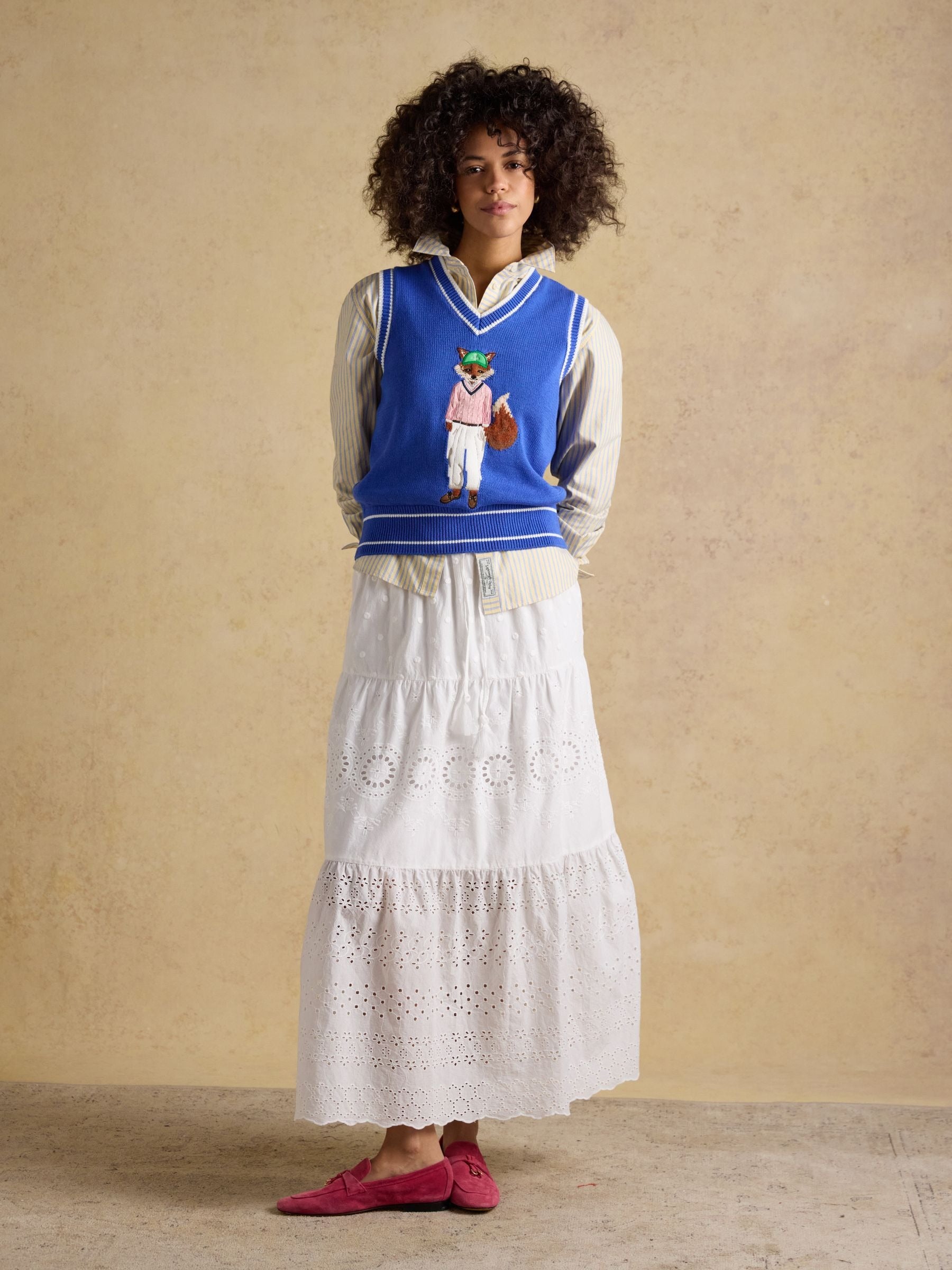 Jonty Fox Blue Intarsia Knitted Cotton Vest