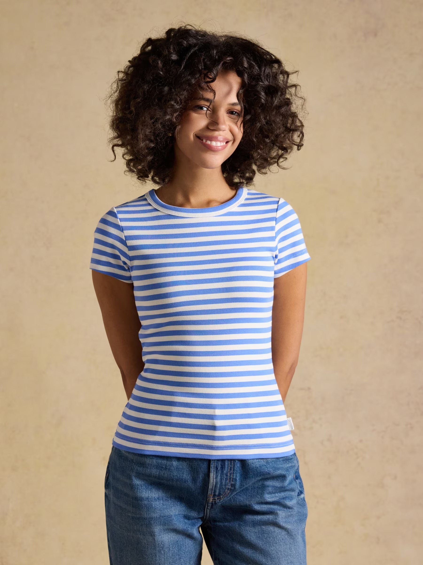 Sophie Blue Striped Short Sleeve Ribbed Fitted T-Shirt