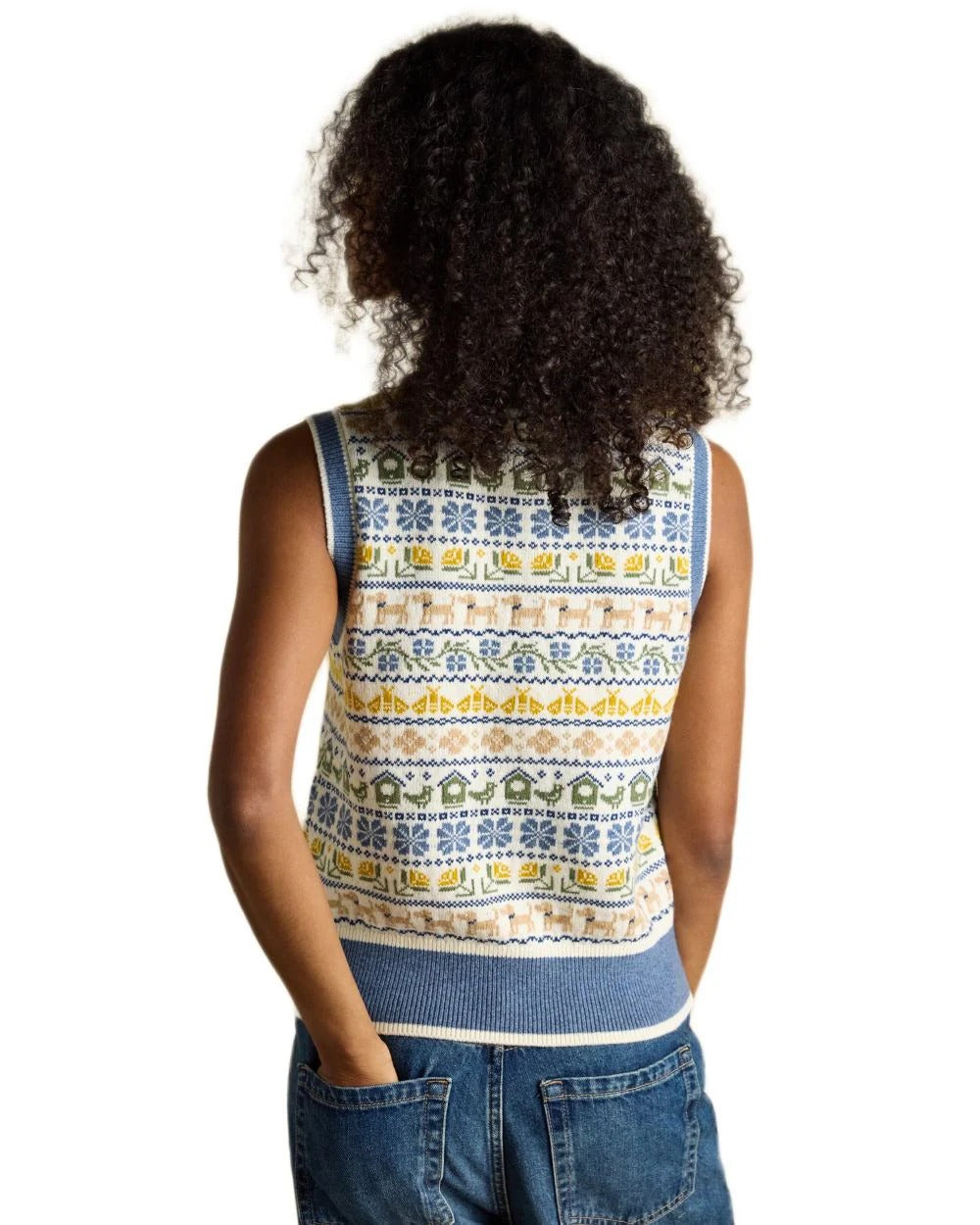 Knitted Cream Blue Birds Tank Top