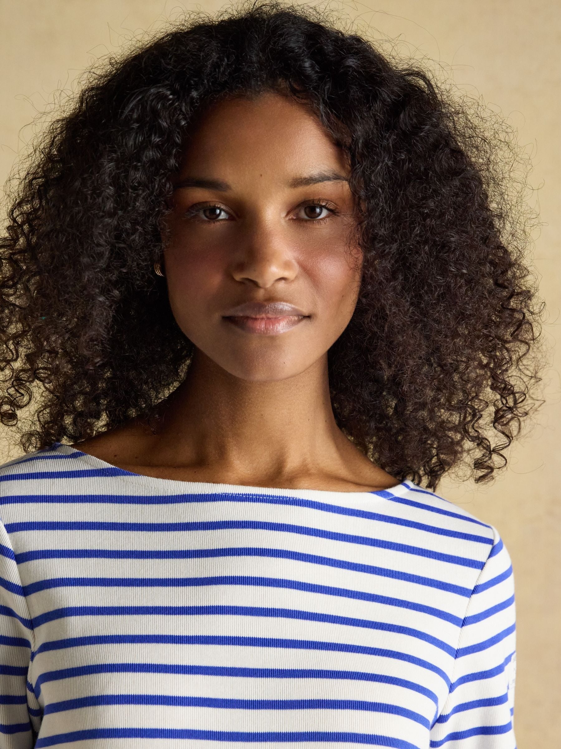 Harbour Cream & Blue Long Sleeve Striped Boat Neck Long Sleeve Breton Top