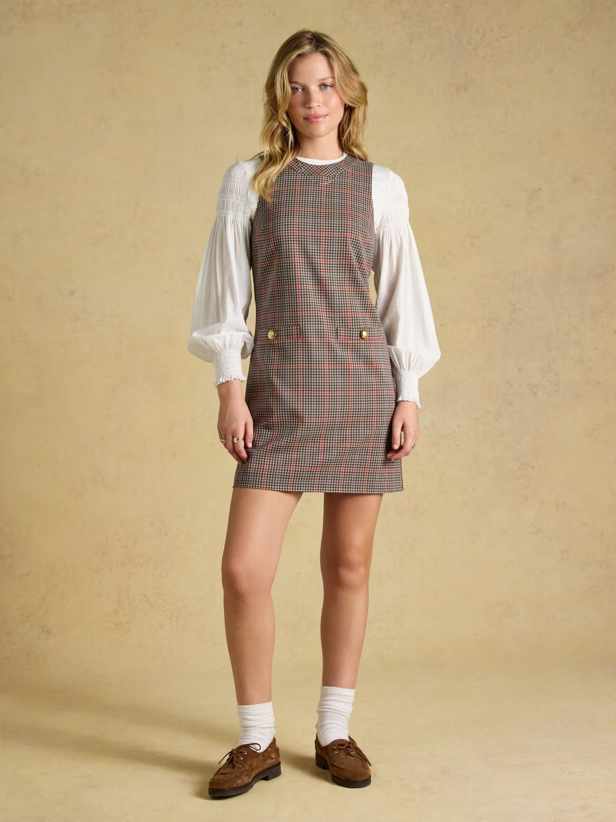 Beatrice Brown Check Ada Shift Mini Dress
