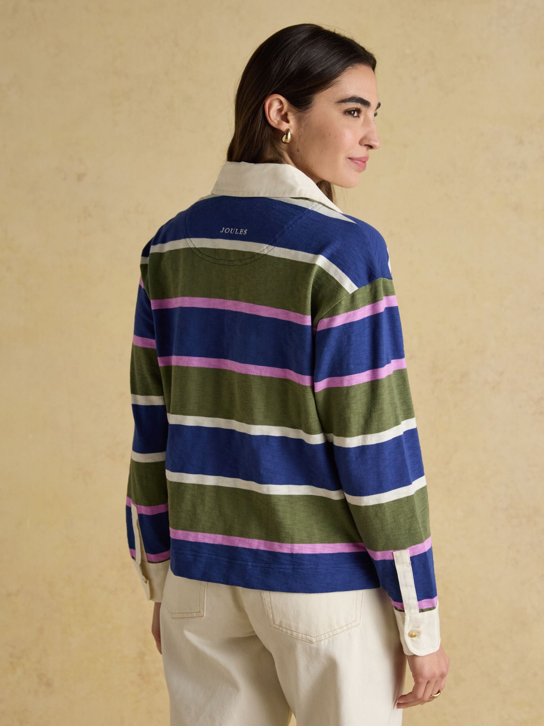 Lara Blue & Green Stripe Boxy Fit Rugby Shirt