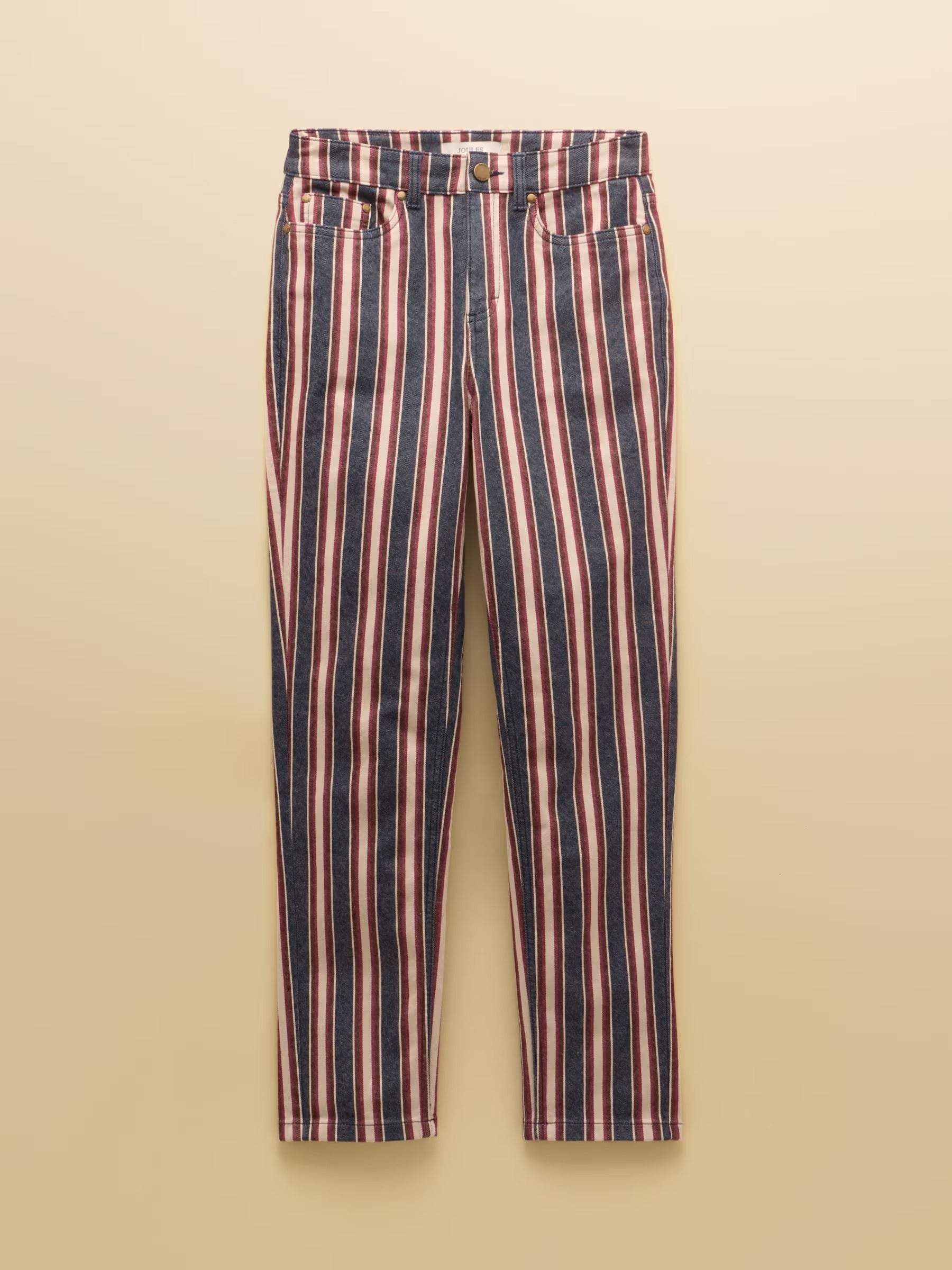 Navy Verigated Stripe Slim Straight Mid Rise Jeans