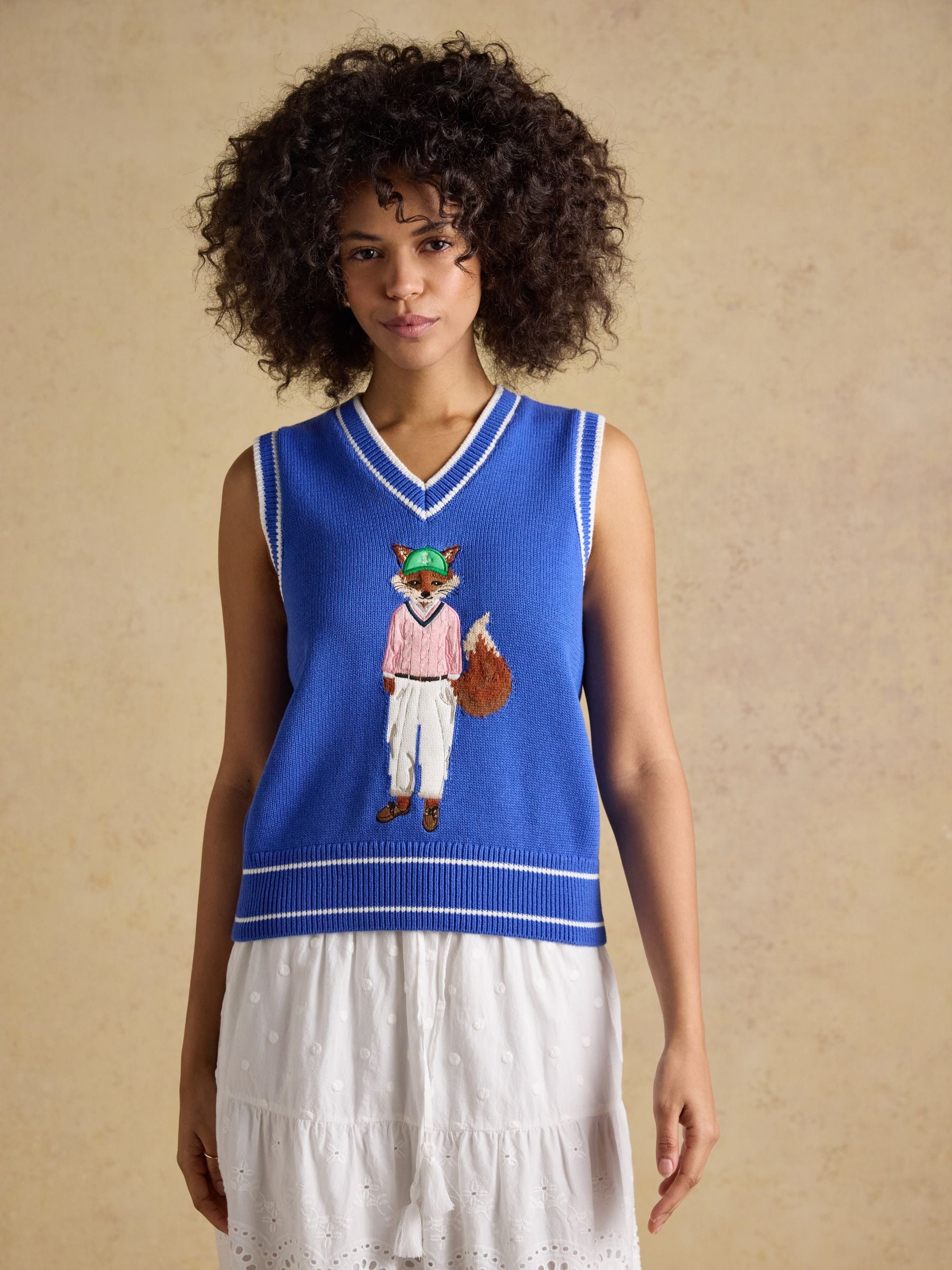 Jonty Fox Blue Intarsia Knitted Cotton Vest