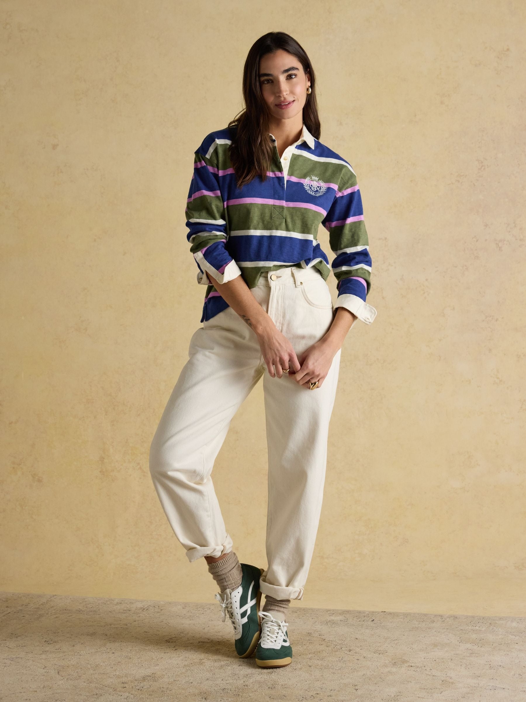 Lara Blue & Green Stripe Boxy Fit Rugby Shirt
