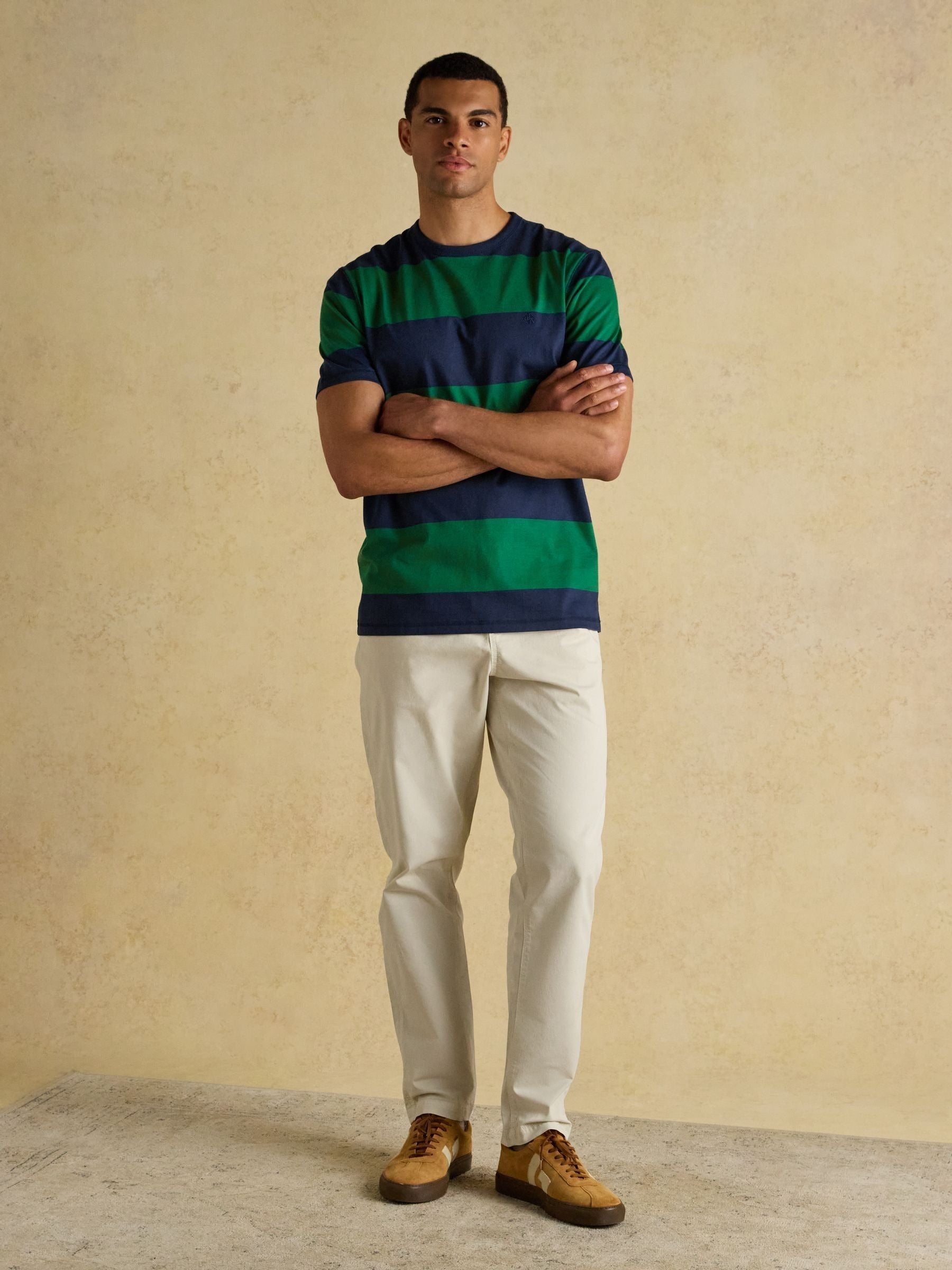 Rugby Club Green & Navy Striped Crew Neck Cotton T-Shirt