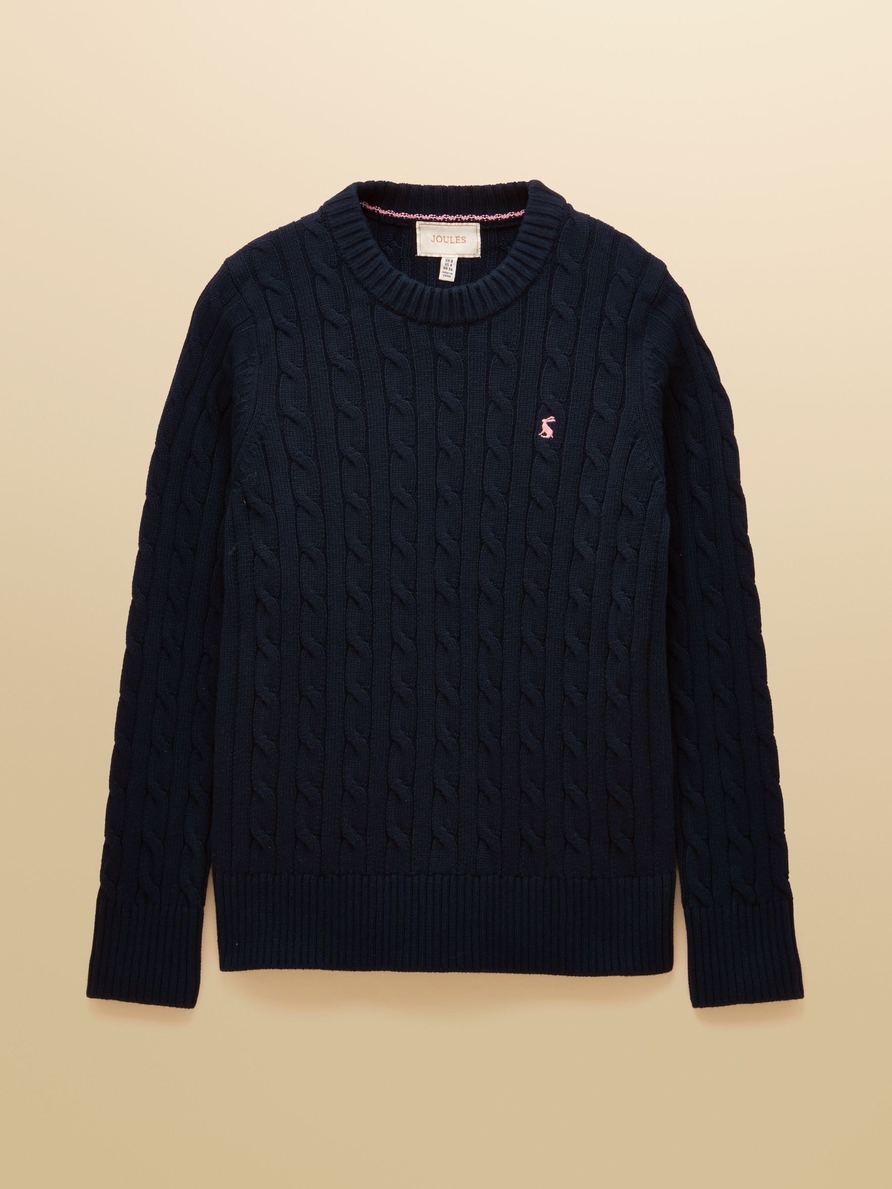 Navy Classic Crew Neck Cotton Cable Knit Jumper