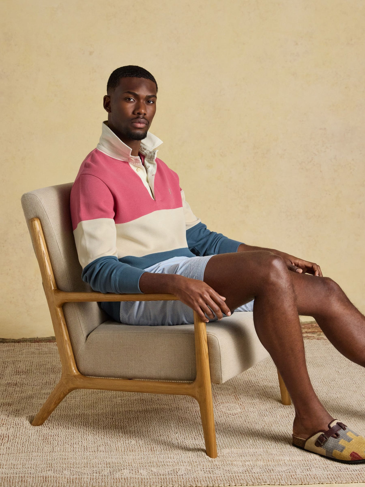 Blue & Pink French Rib Long Sleeve Rugby Shirt