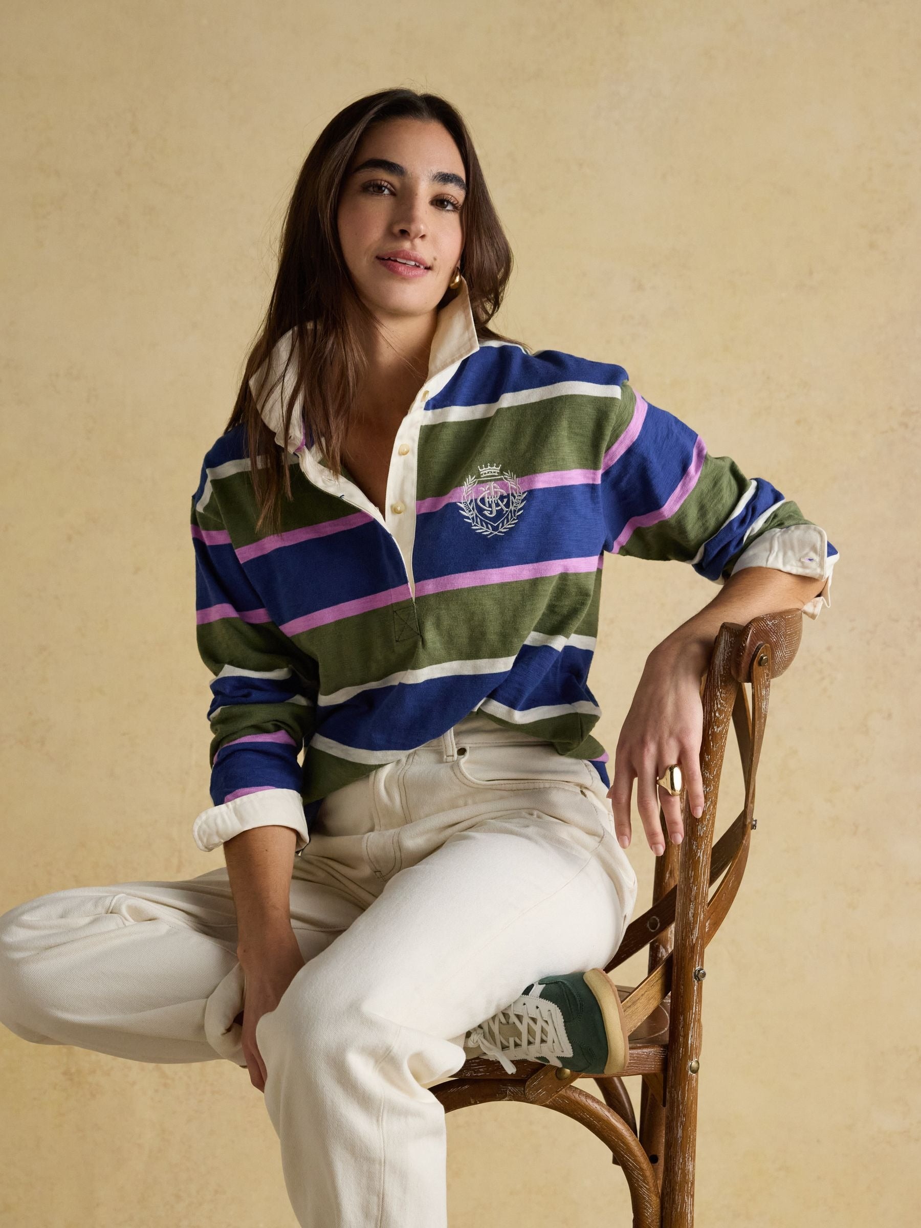 Lara Blue & Green Stripe Boxy Fit Rugby Shirt