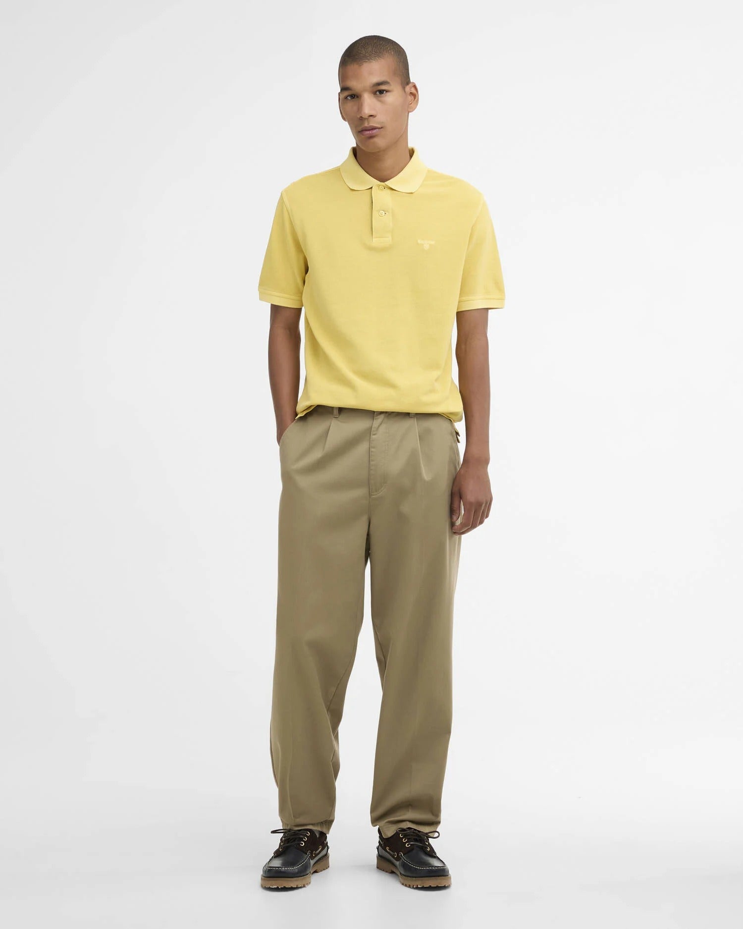 Washed Tartan Tailored Pique Polo - Washed Yellow