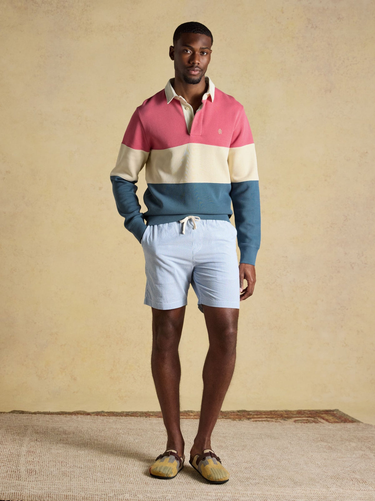 Blue & Pink French Rib Long Sleeve Rugby Shirt