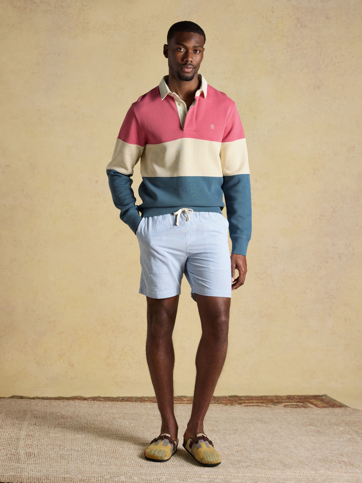 Blue & Pink French Rib Long Sleeve Rugby Shirt