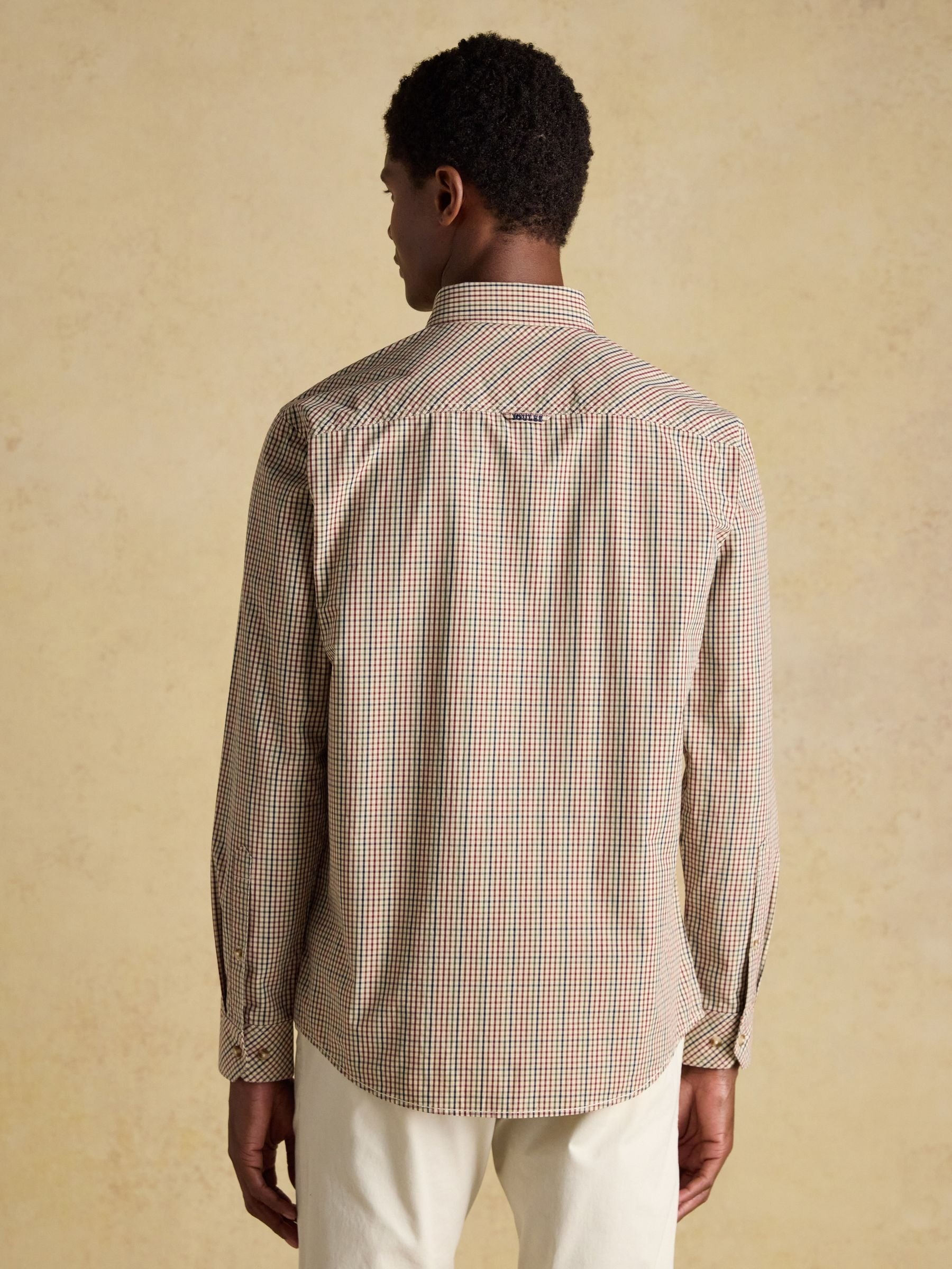 Cotton Poplin Brown Long Sleeve Gingham Shirt