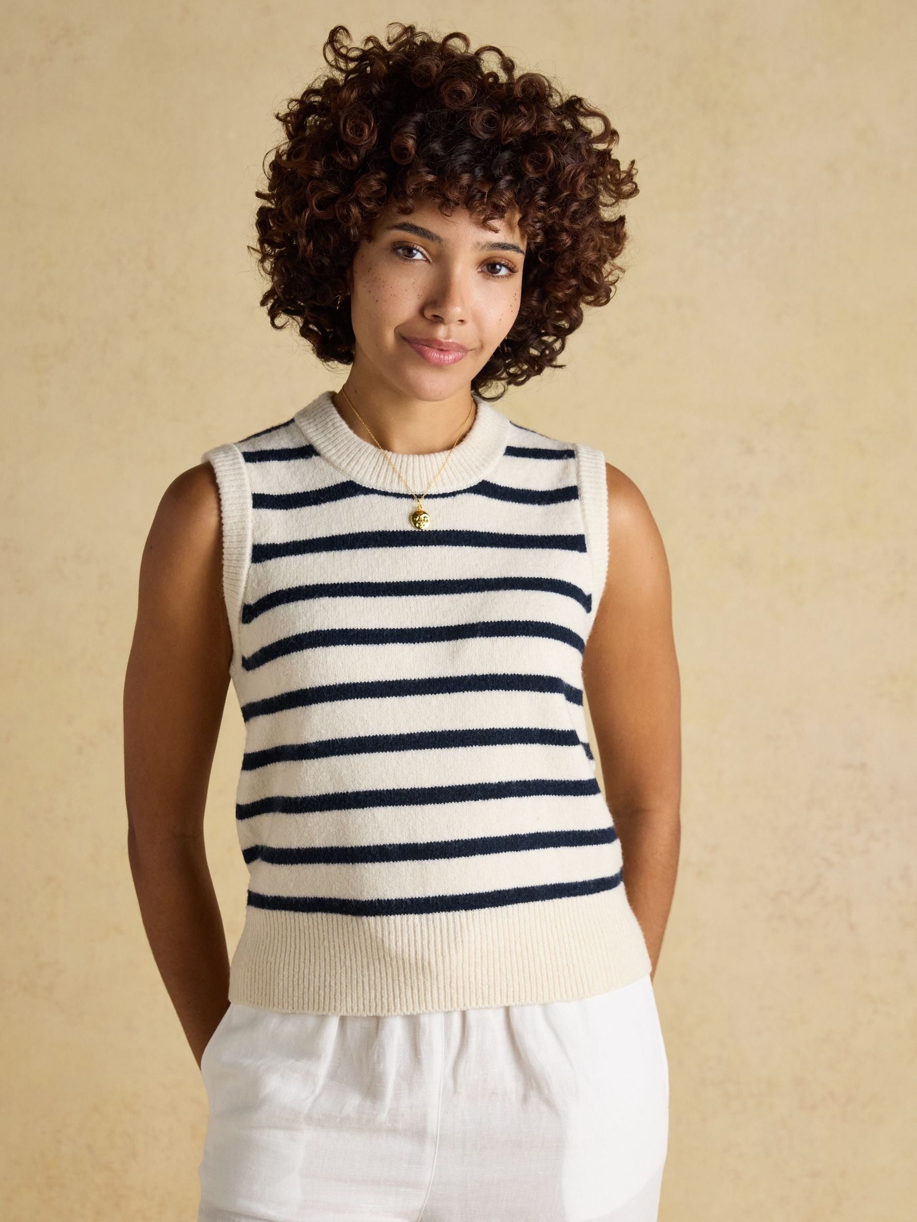 Holly Cream & Navy Striped Knitted Vest