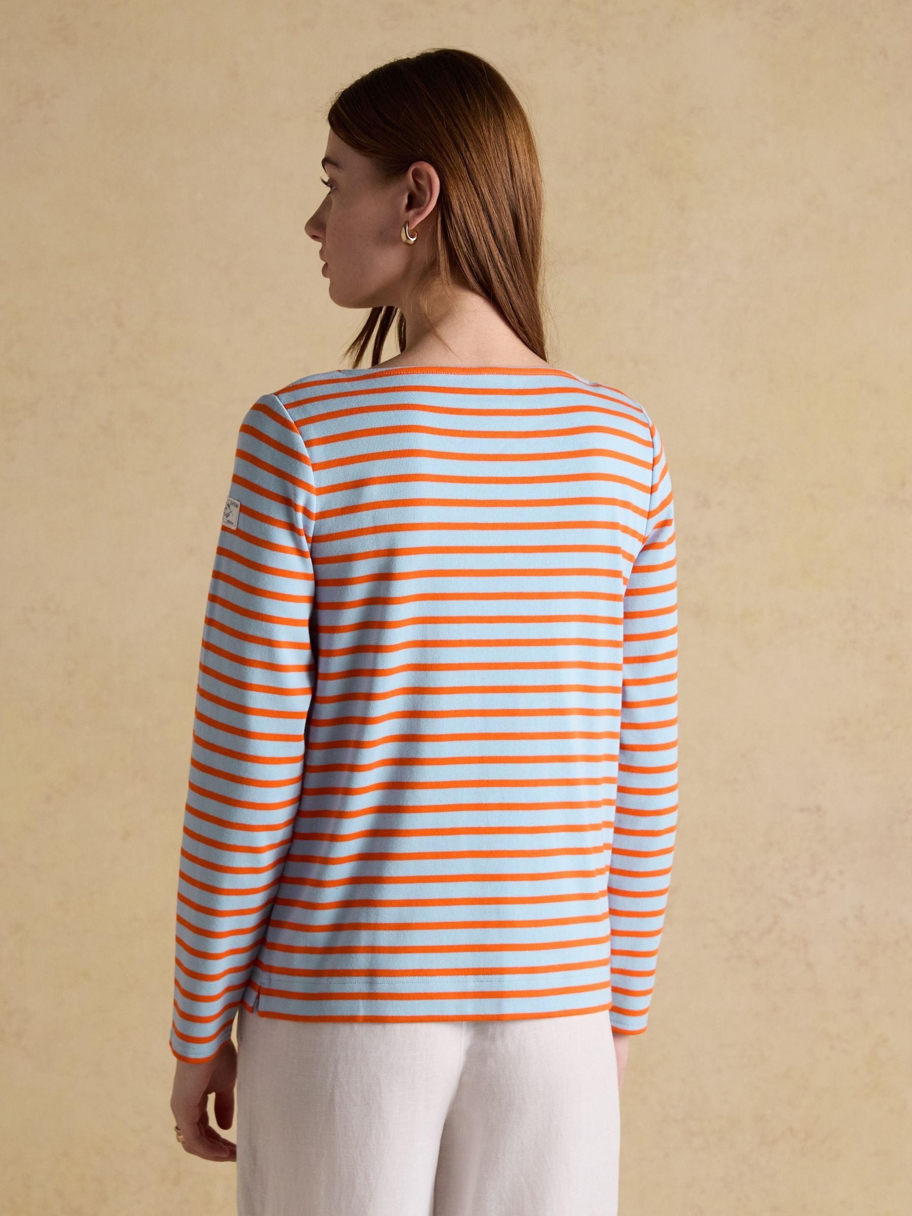 Harbour Blue & Orange Long Sleeve Striped Boat Neck Long Sleeve Breton Top