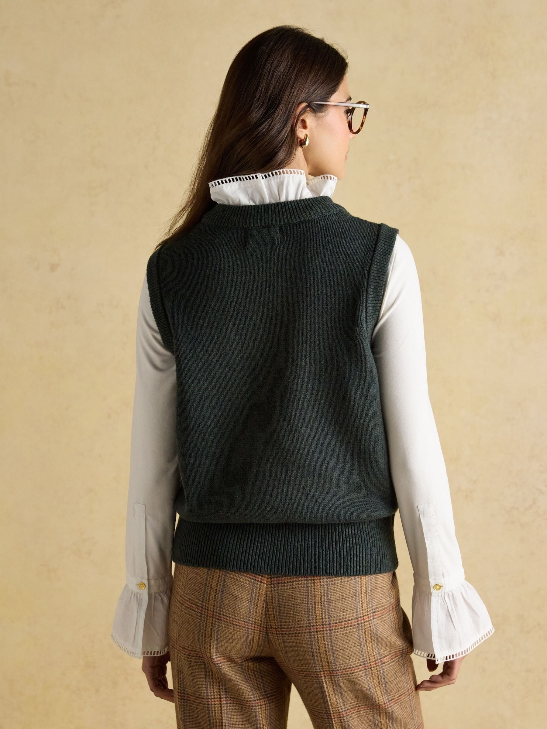 Jonty Green Intarsia Cotton Rich Knitted Vest