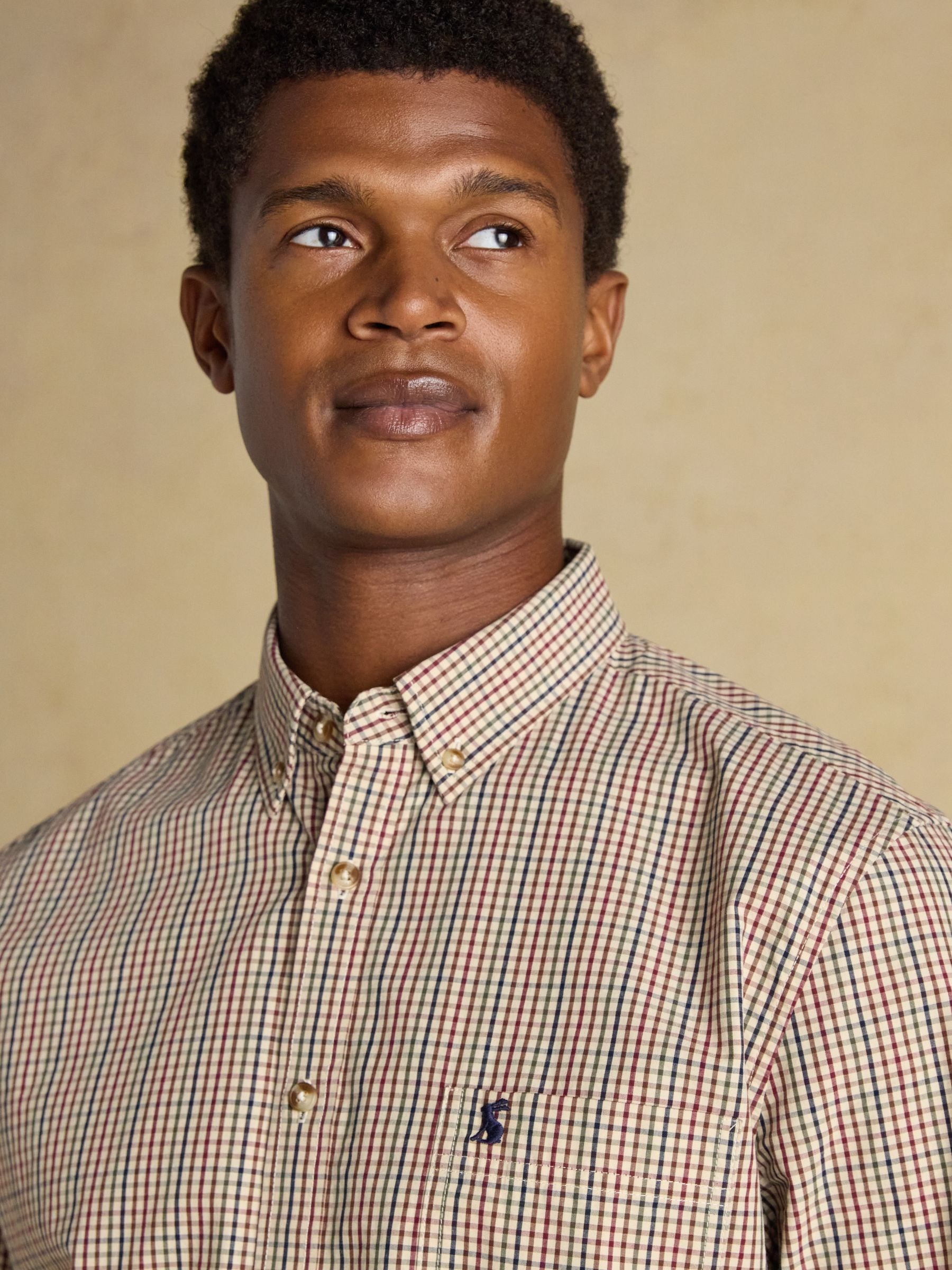 Cotton Poplin Brown Long Sleeve Gingham Shirt