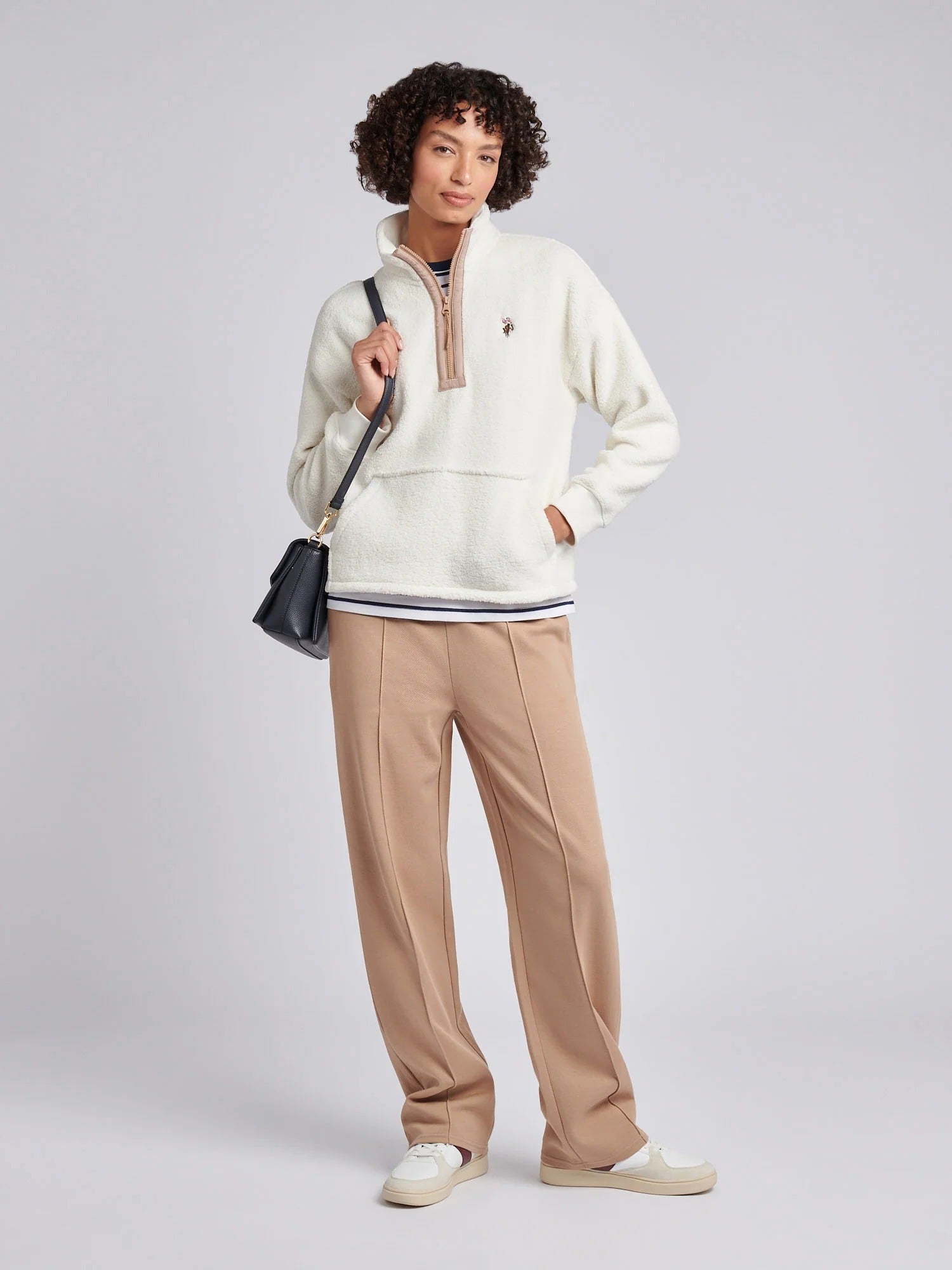 Womens Double Horsemen Borg 1/4 Zip in Marshmallow