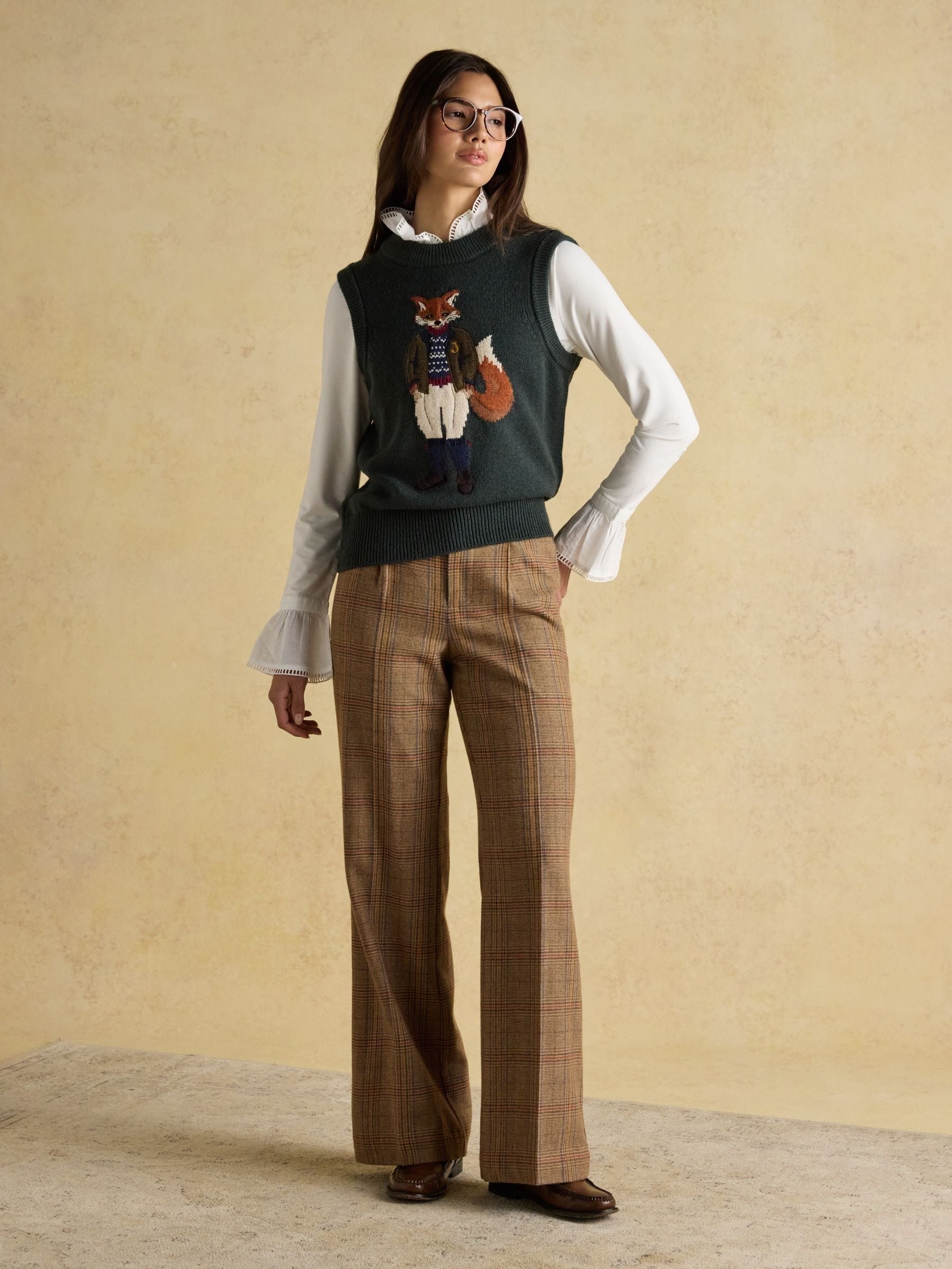 Jonty Green Intarsia Cotton Rich Knitted Vest