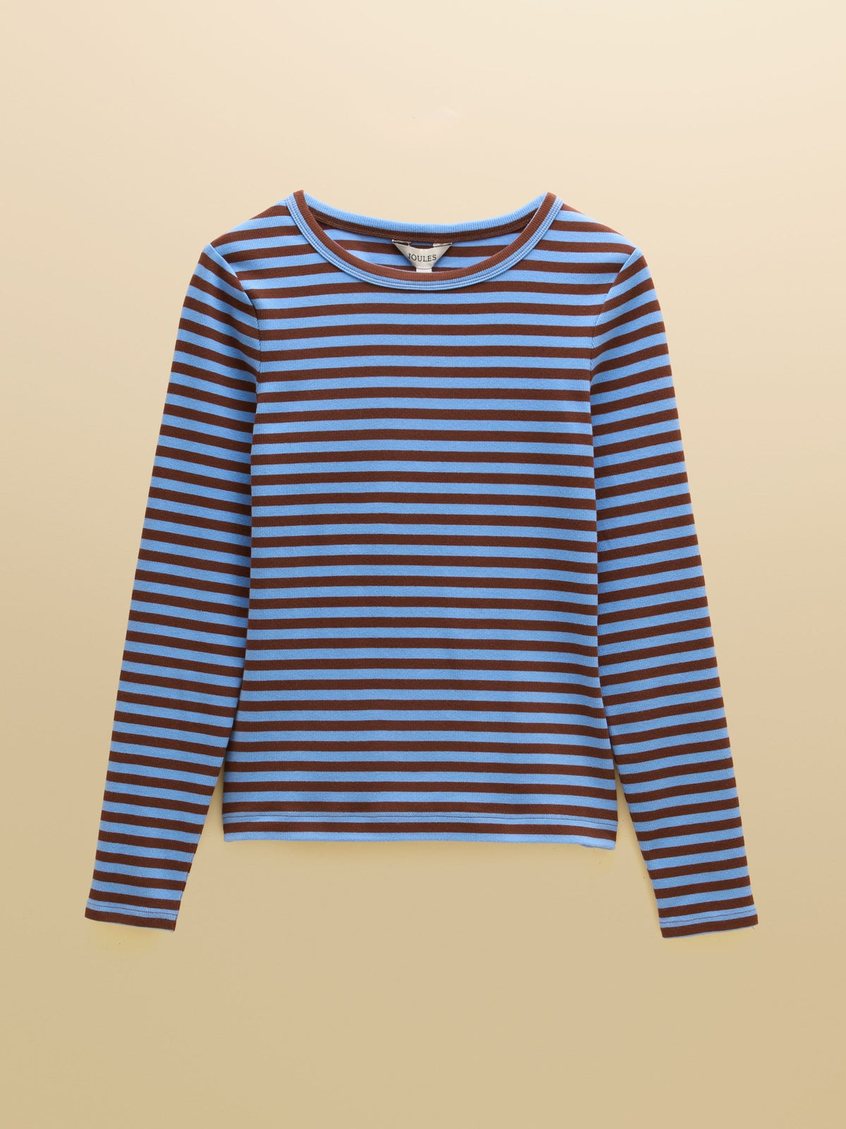 Sophie Blue & Brown Striped Long Sleeve Ribbed Fitted T-Shirt