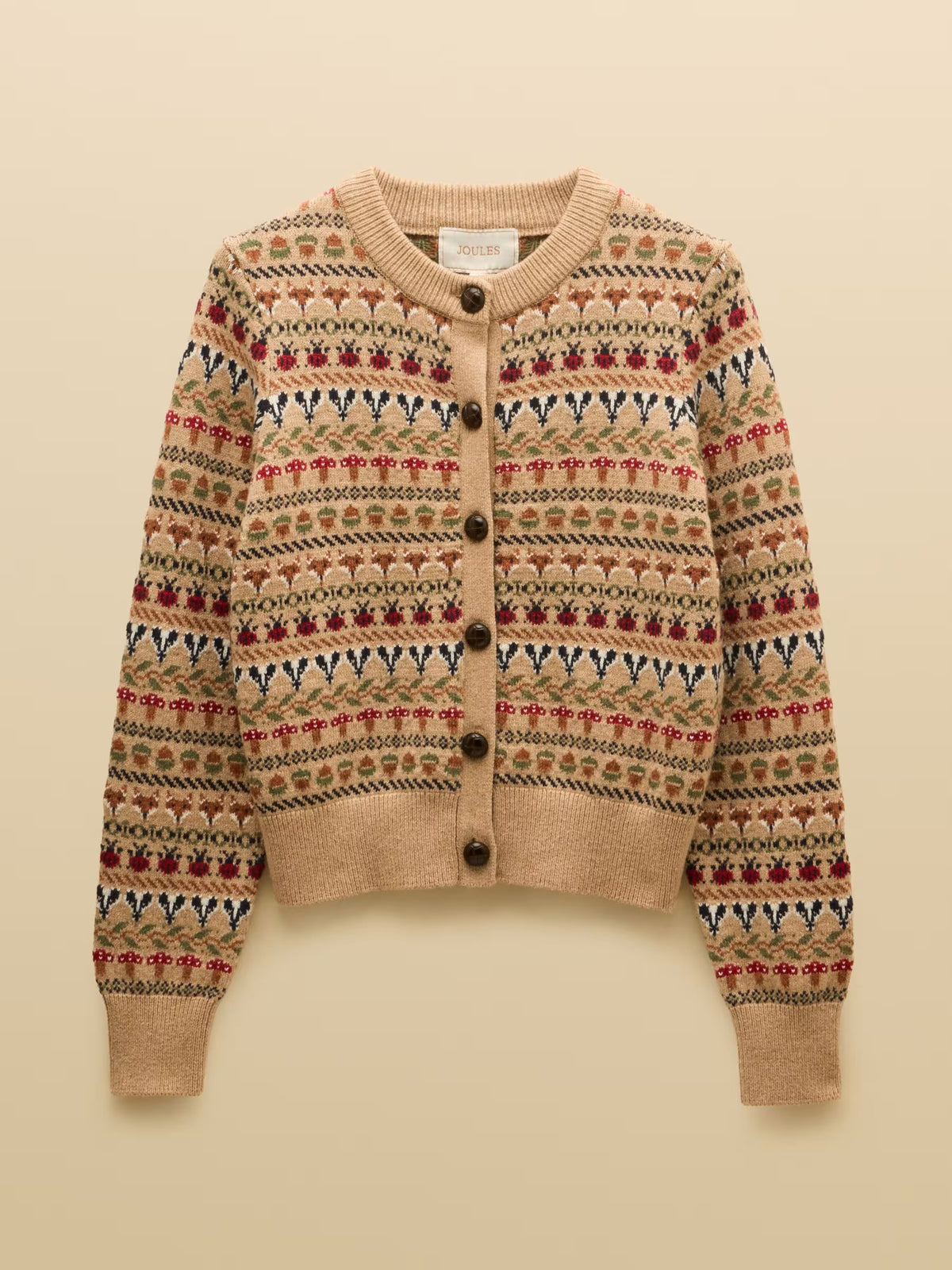Woodland Pattern Oatmeal Cotton Blend Knitted Cardigan