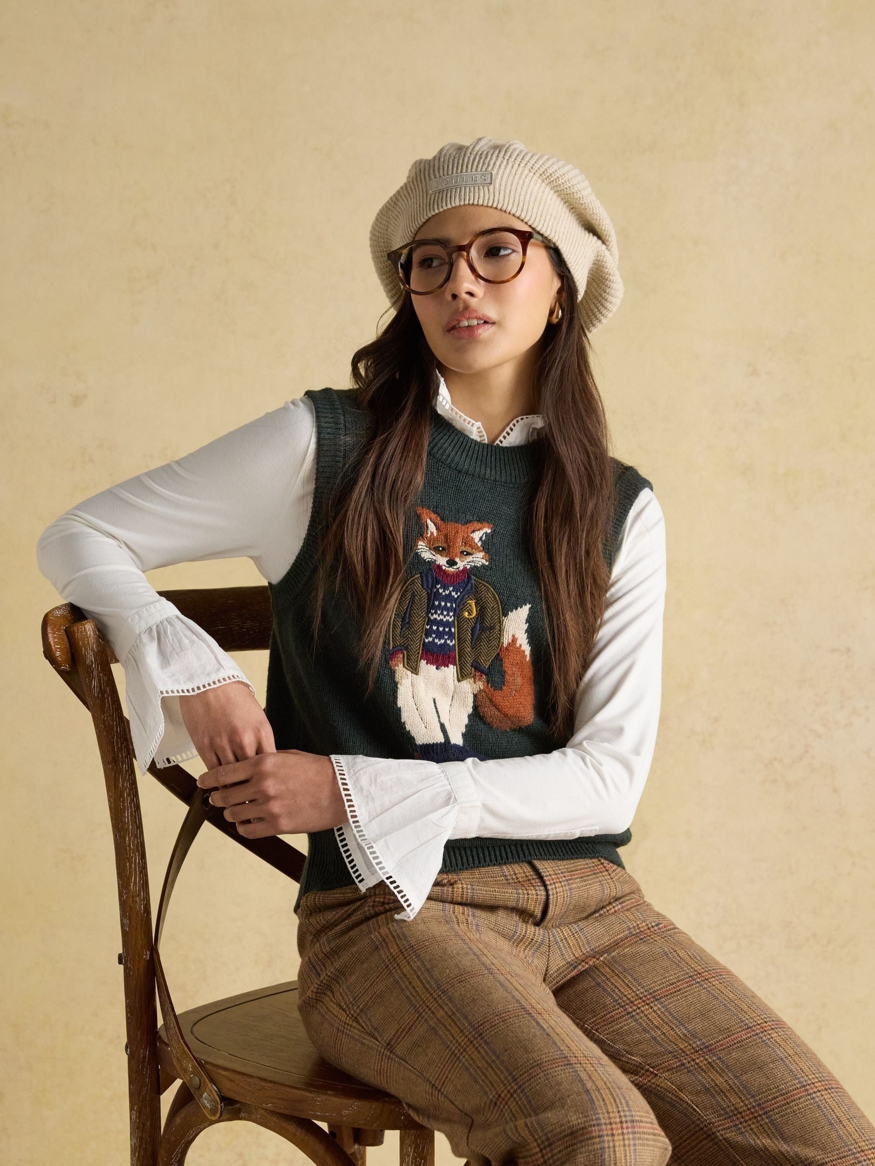 Jonty Green Intarsia Cotton Rich Knitted Vest