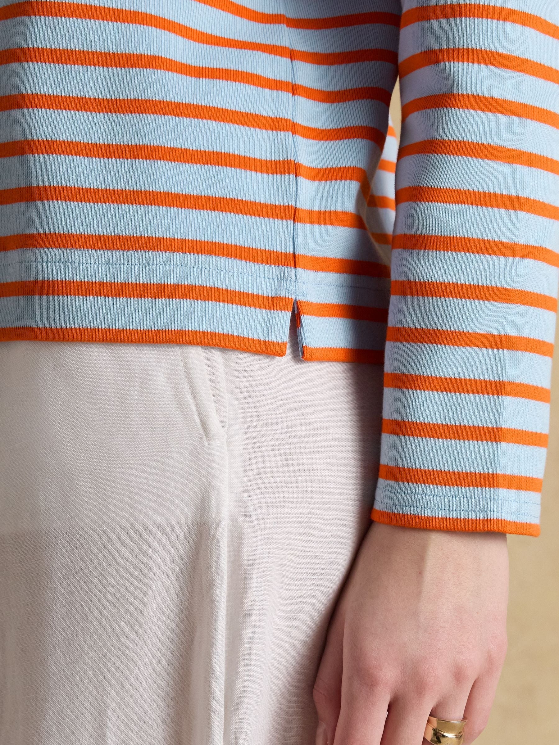 Harbour Blue & Orange Long Sleeve Striped Boat Neck Long Sleeve Breton Top
