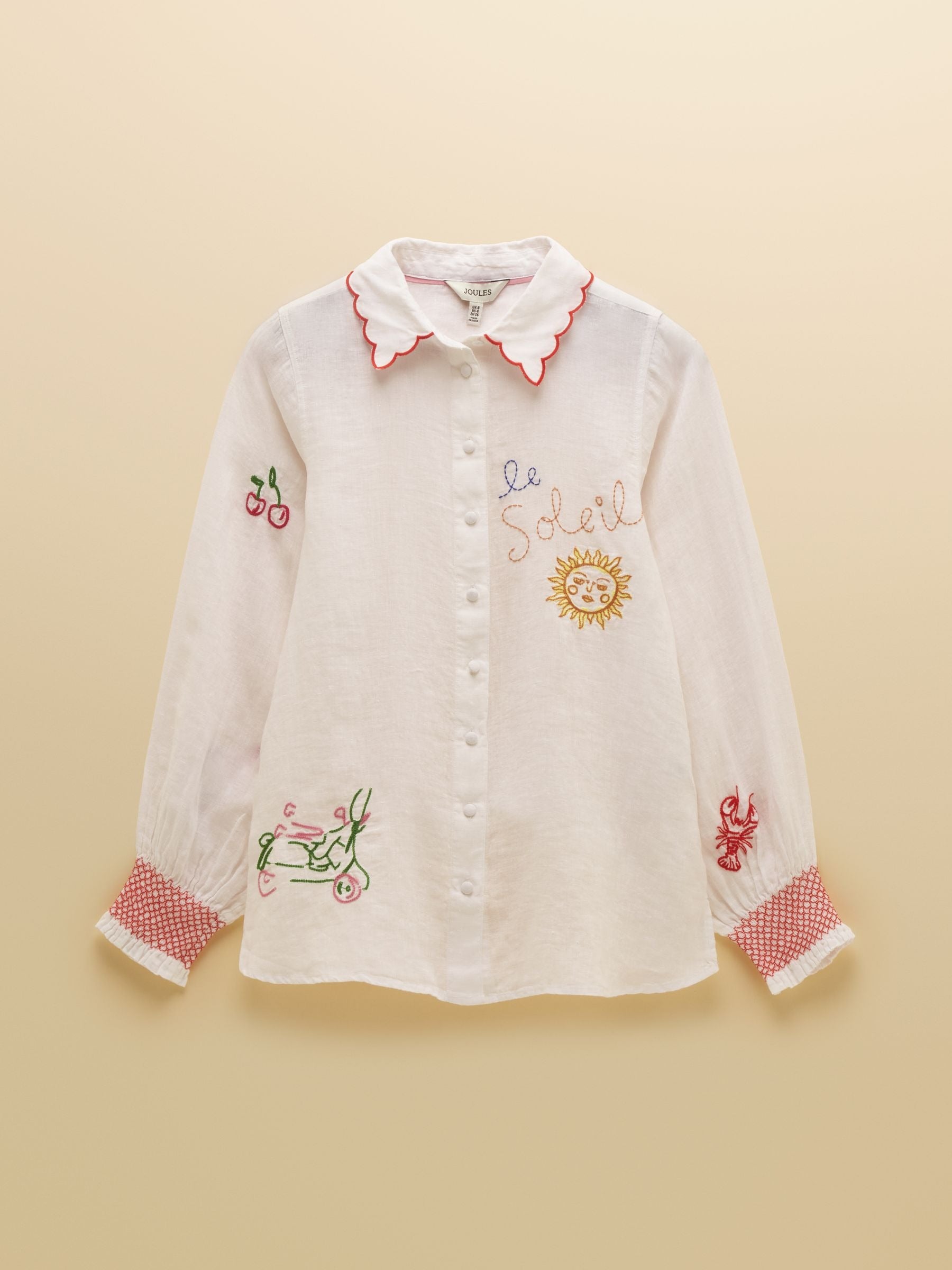 Orla White Embroidered Icons Pure Linen Long Sleeve Shirt