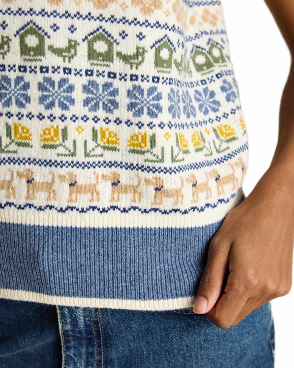 Knitted Cream Blue Birds Tank Top