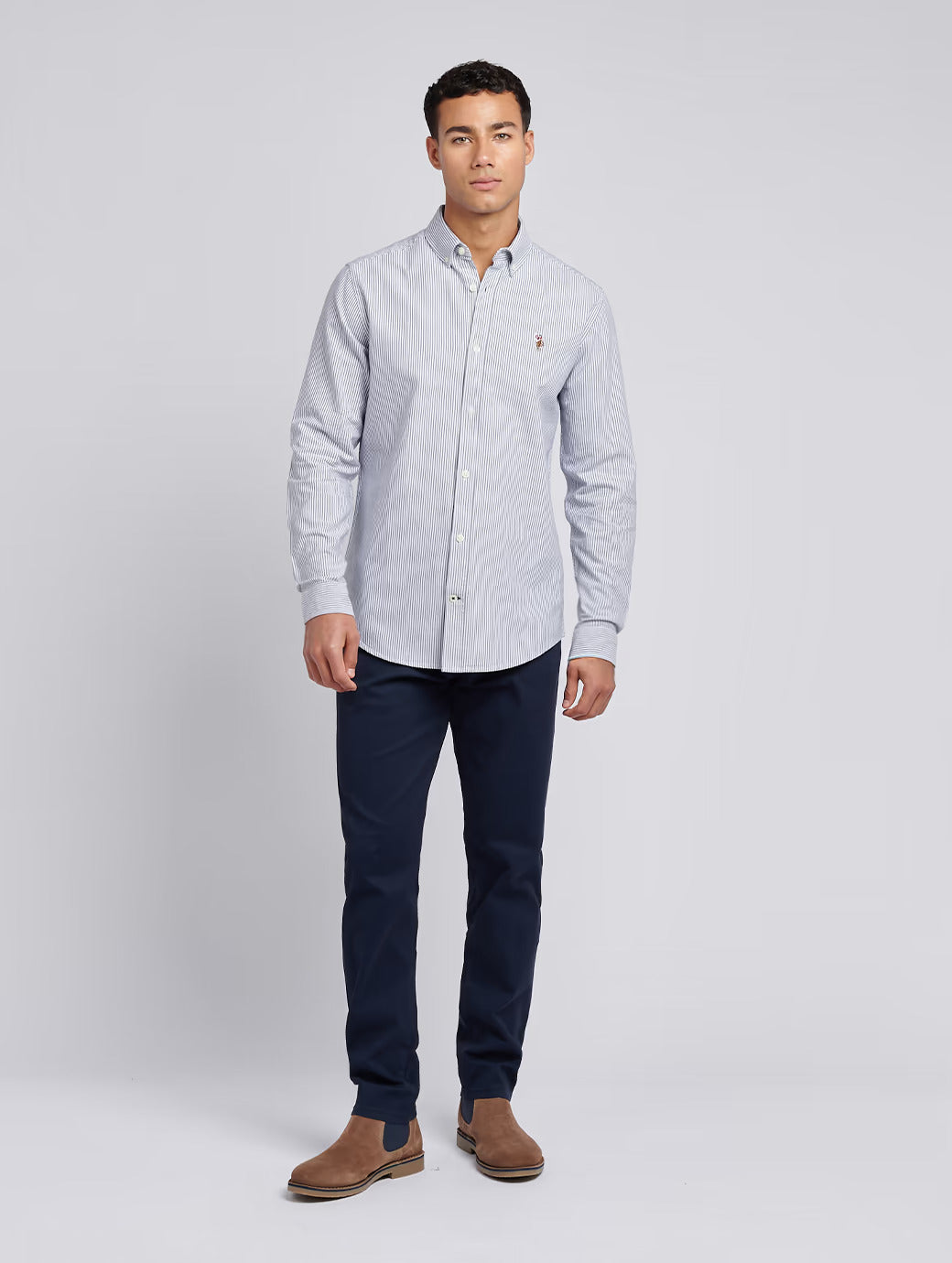 US Polo Assn Men's Oxford Stripe Long Sleeve Shirt Dark Sapphire Navy